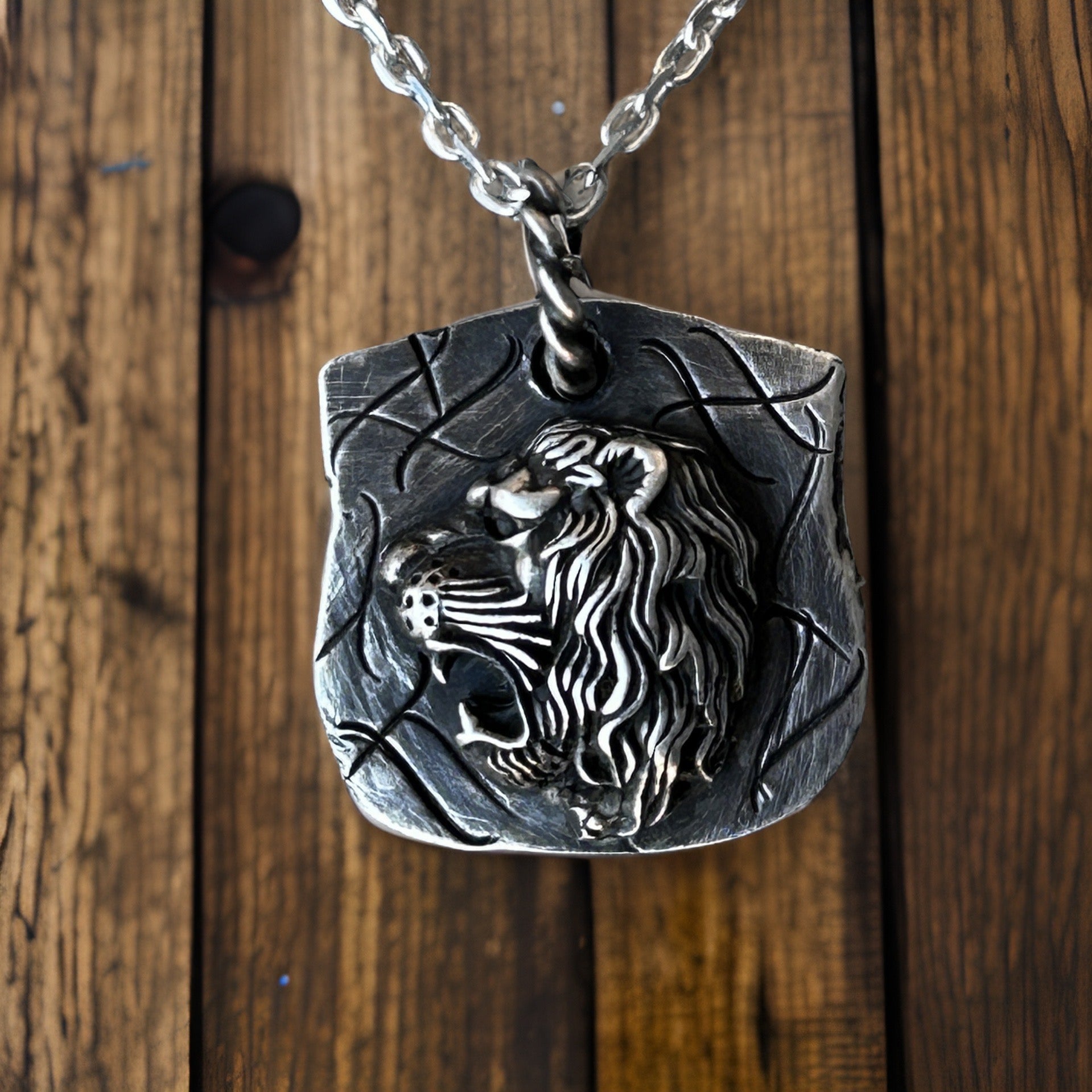 Handcrafted Sterling Silver Lion Pendant – Oxidized Medieval Warrior Necklace | Strength & Power Symbol | Handmade Silver Jewelry for Men