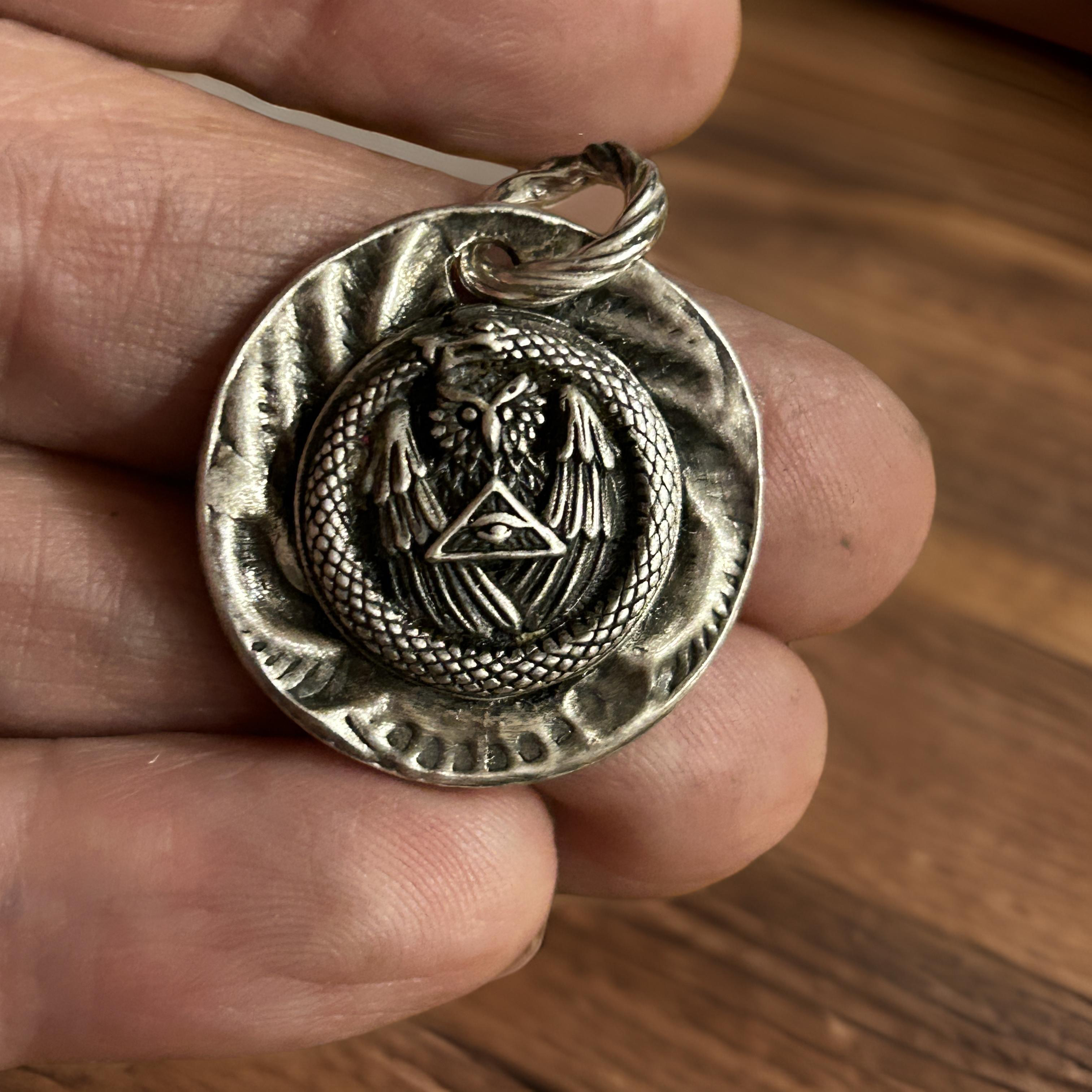 Handmade Sterling Silver Pendant – Owl and Serpent Design with All-Seeing Eye Symbol