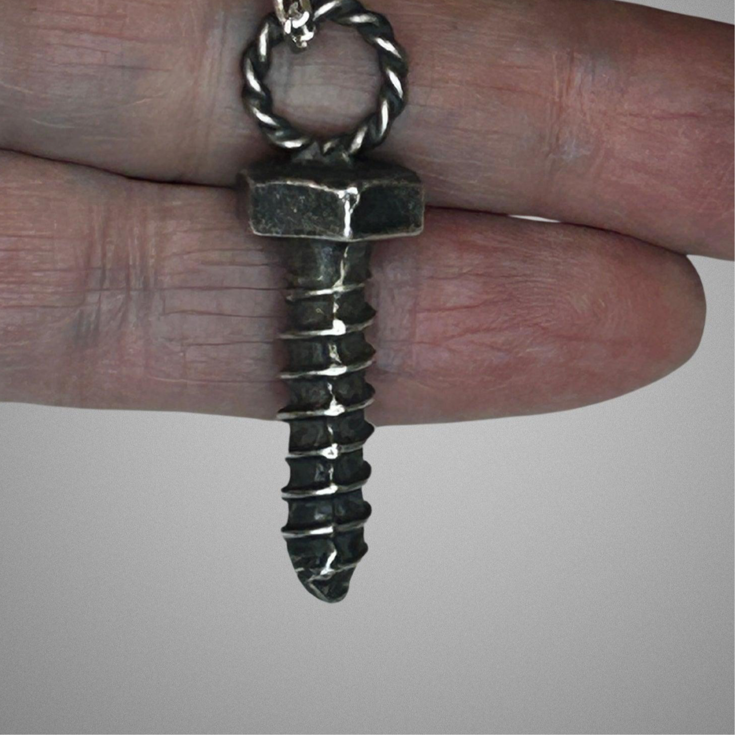 Sterling Silver Screw Pendant – Industrial Style Necklace for Men