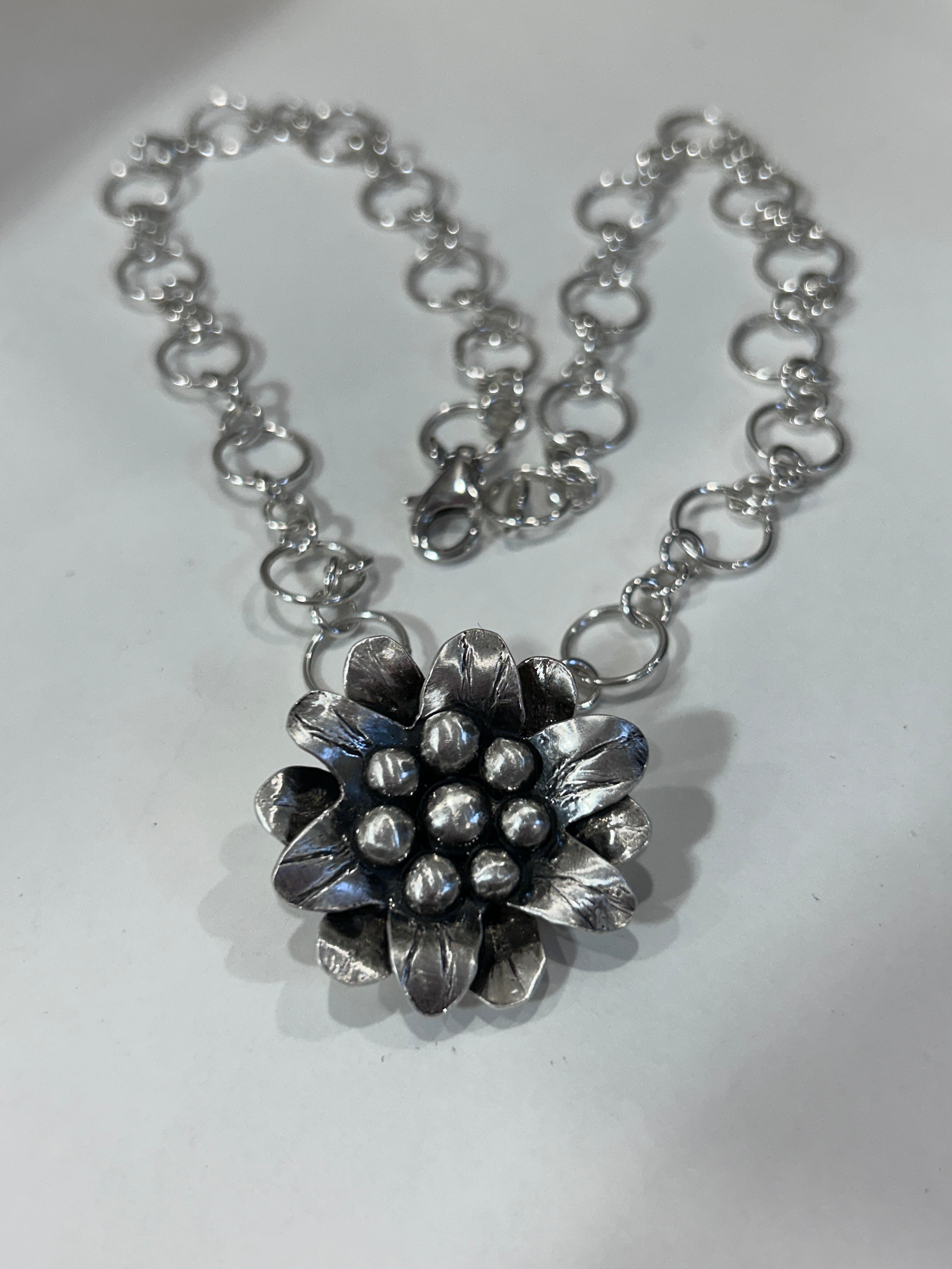 Sterling silver Blooming Flower Pendant Necklace