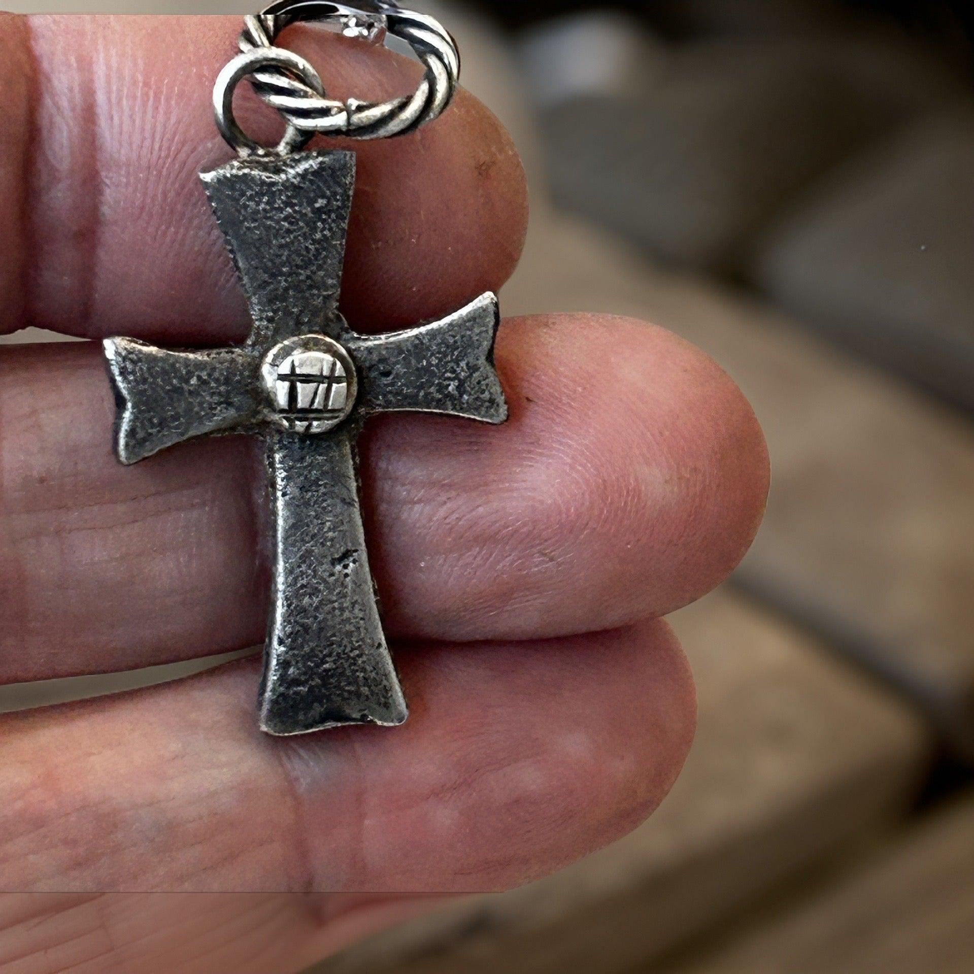 Handcrafted Sterling Silver Rustic Cross Men Pendant