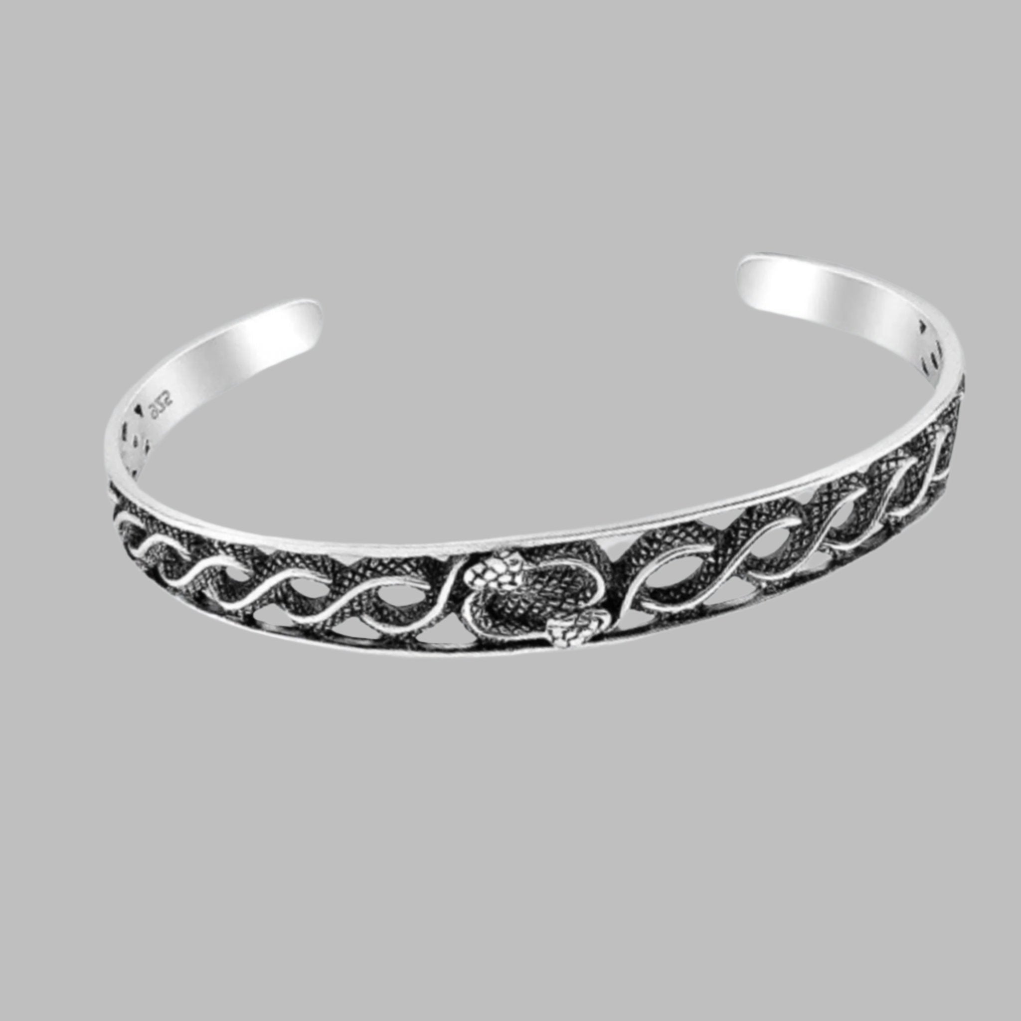 Elegant Sterling Silver Snake Bracelet Band-JJewelryArt