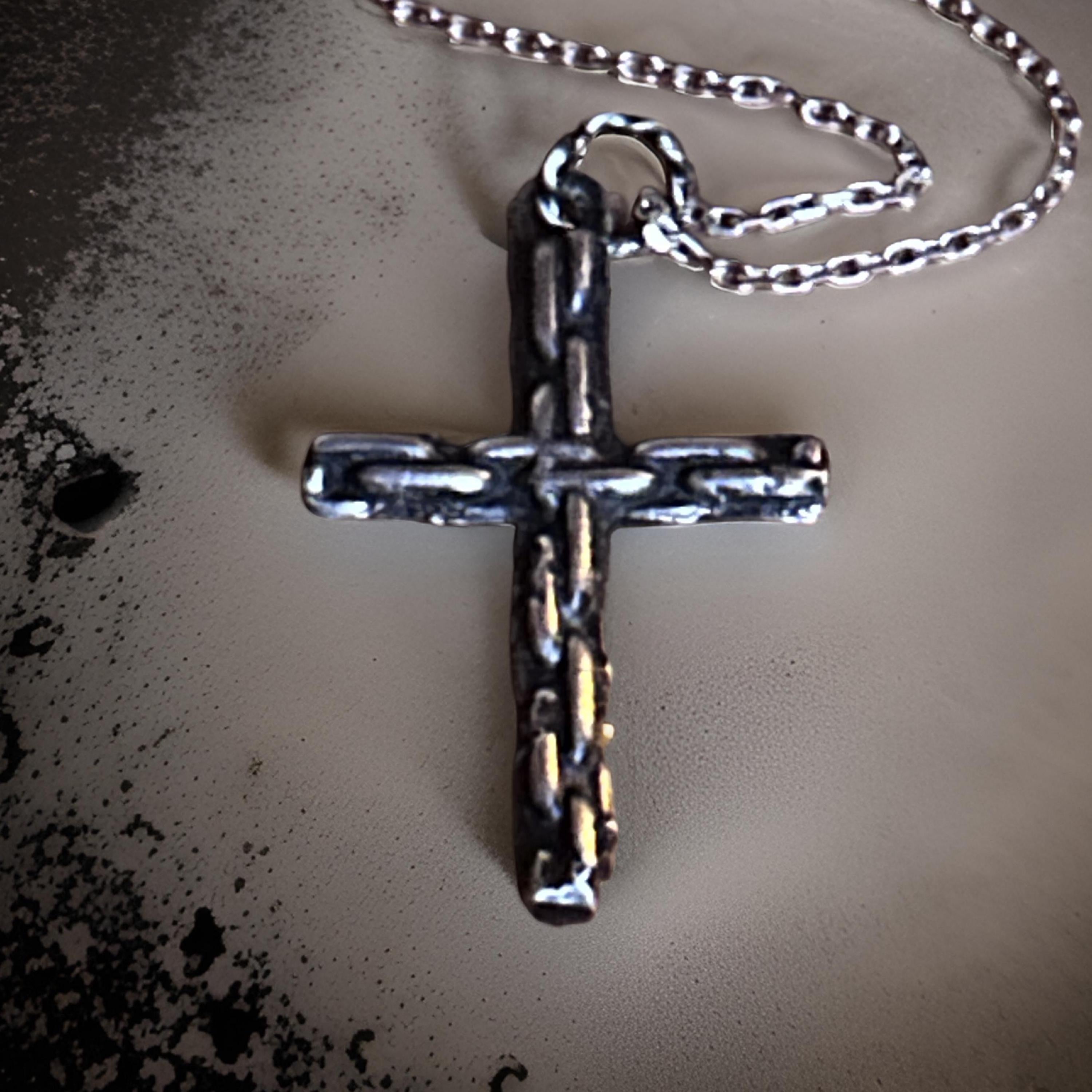 Handmade Oxidized Sterling Silver Large Cross