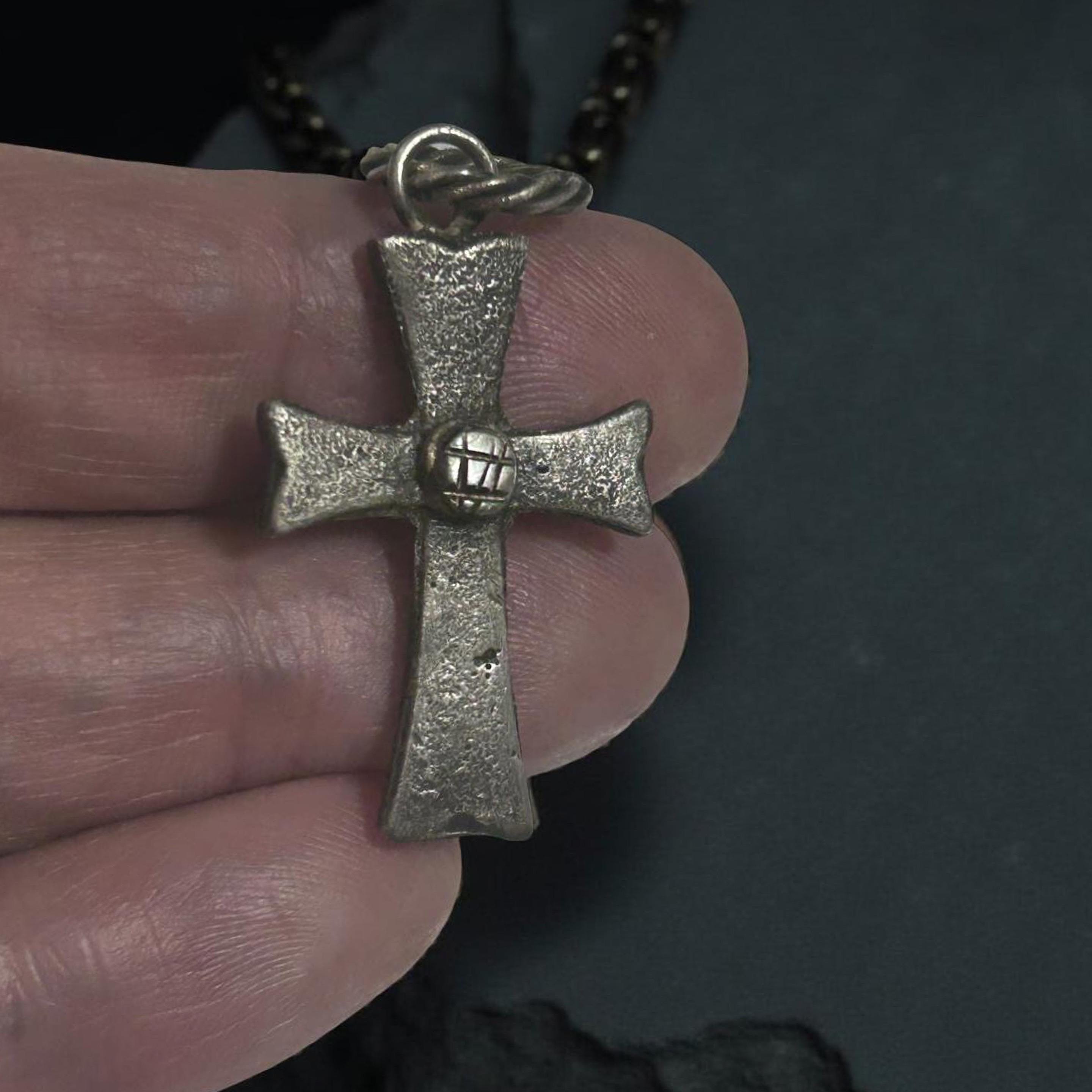 Sterling Silver Cross Pendant – Rustic Gothic Cross Textured Oxidized Jewelry