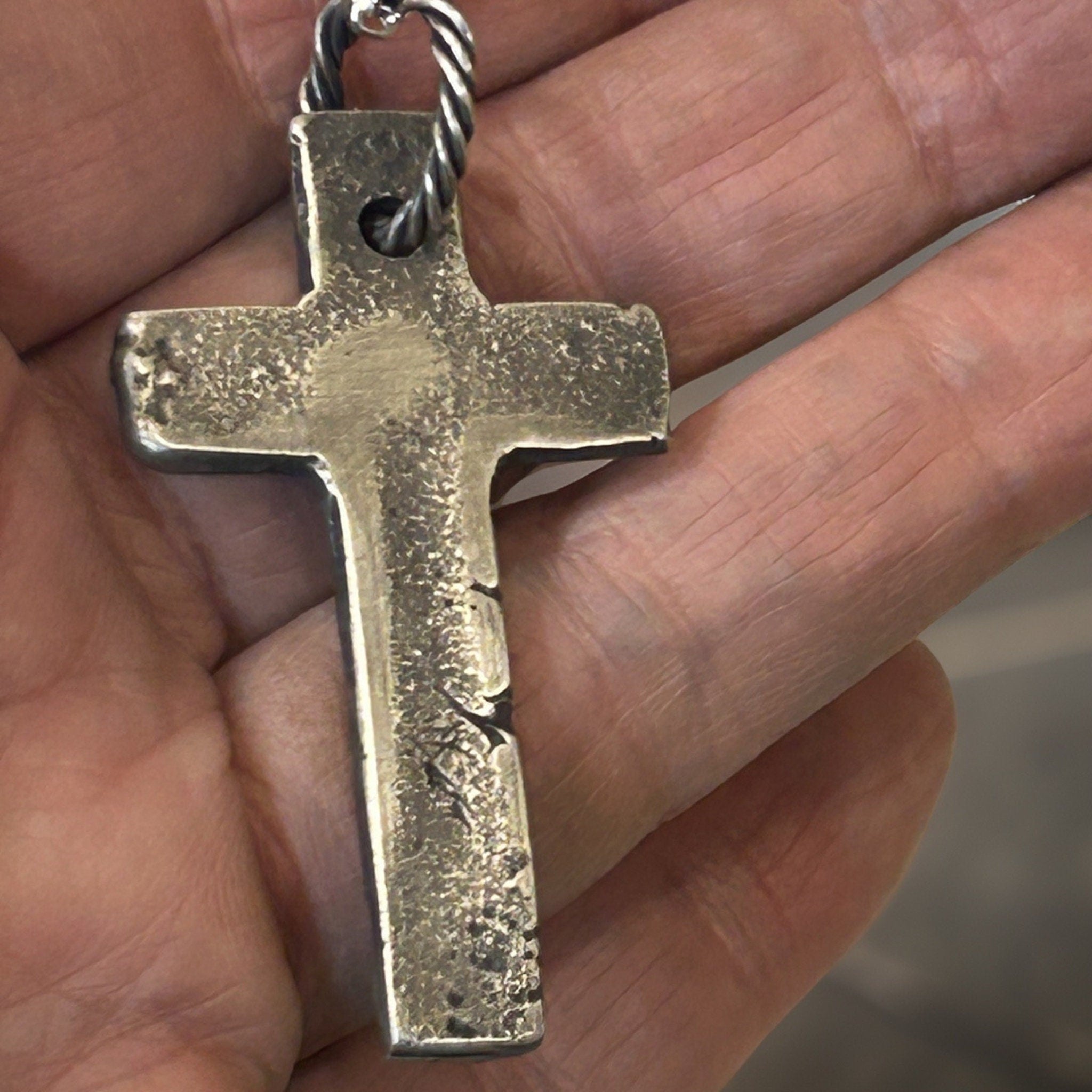 Sterling Silver Crucifix Necklace – Rustic Oxidized Cross Pendant for Men