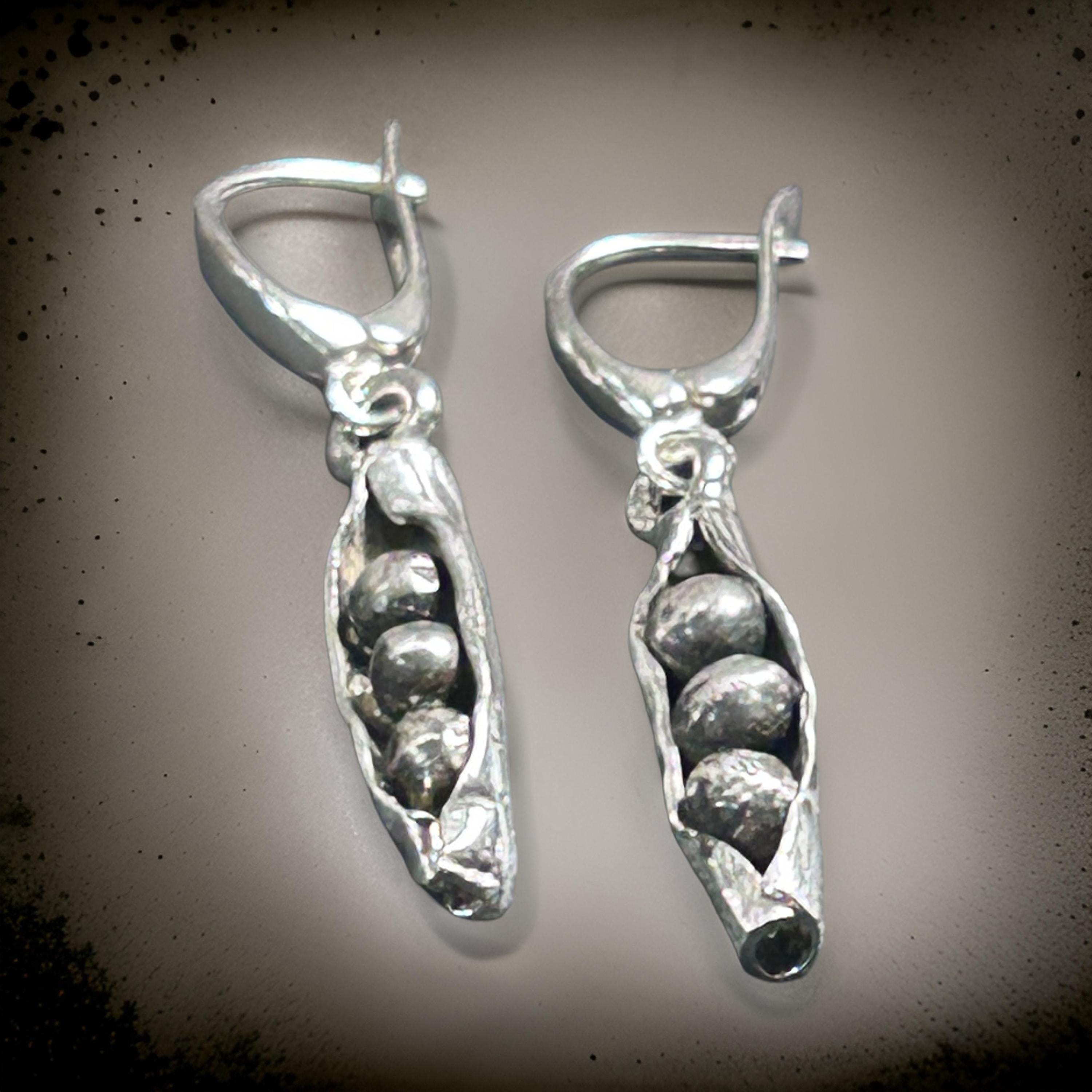 Sterling Silver Pea Pod Earrings | Handmade Nature-Inspired Botanical Jewelry