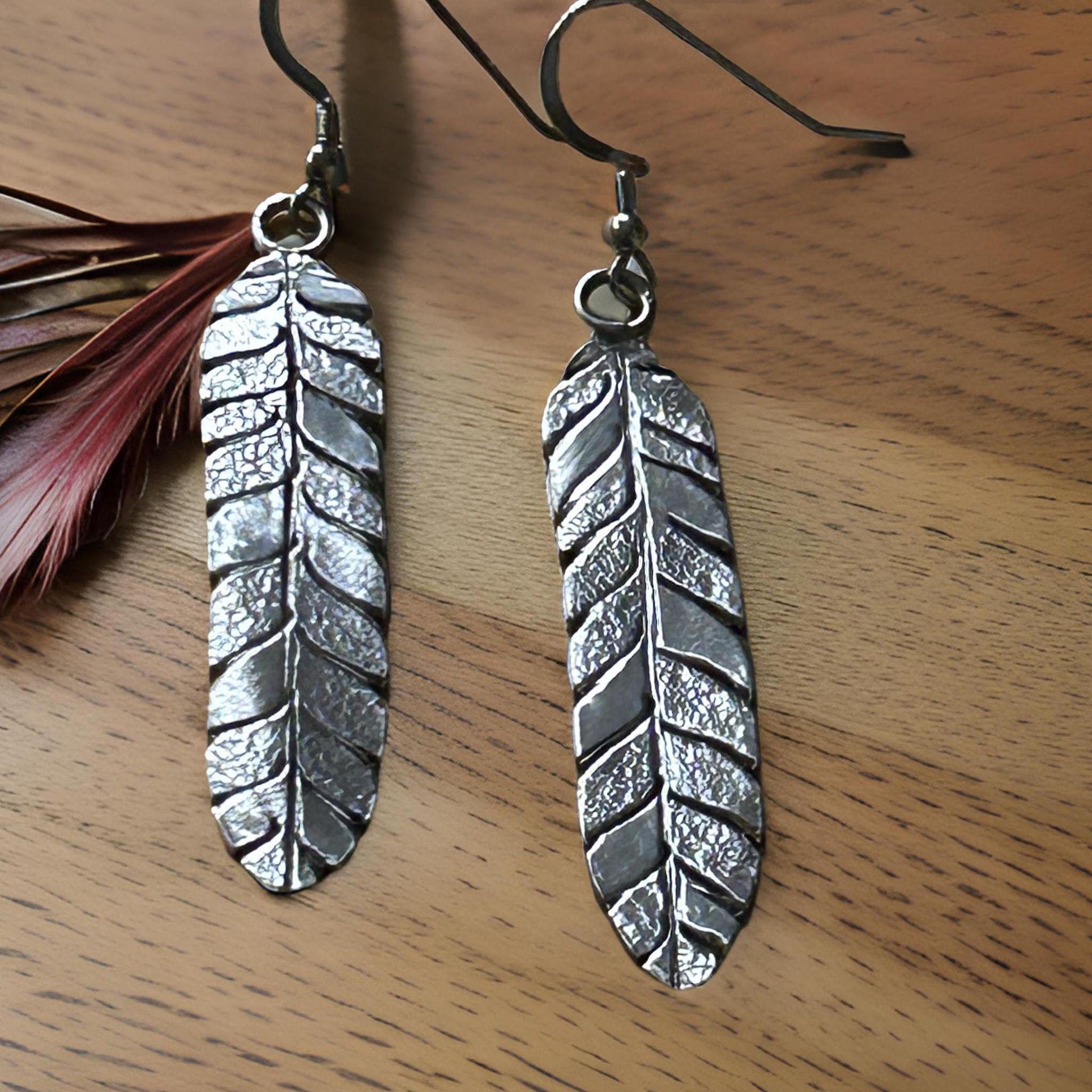 Fine Silver 999 Willow Leaf Earrings | Oxidized Nature Dangle Jewelry