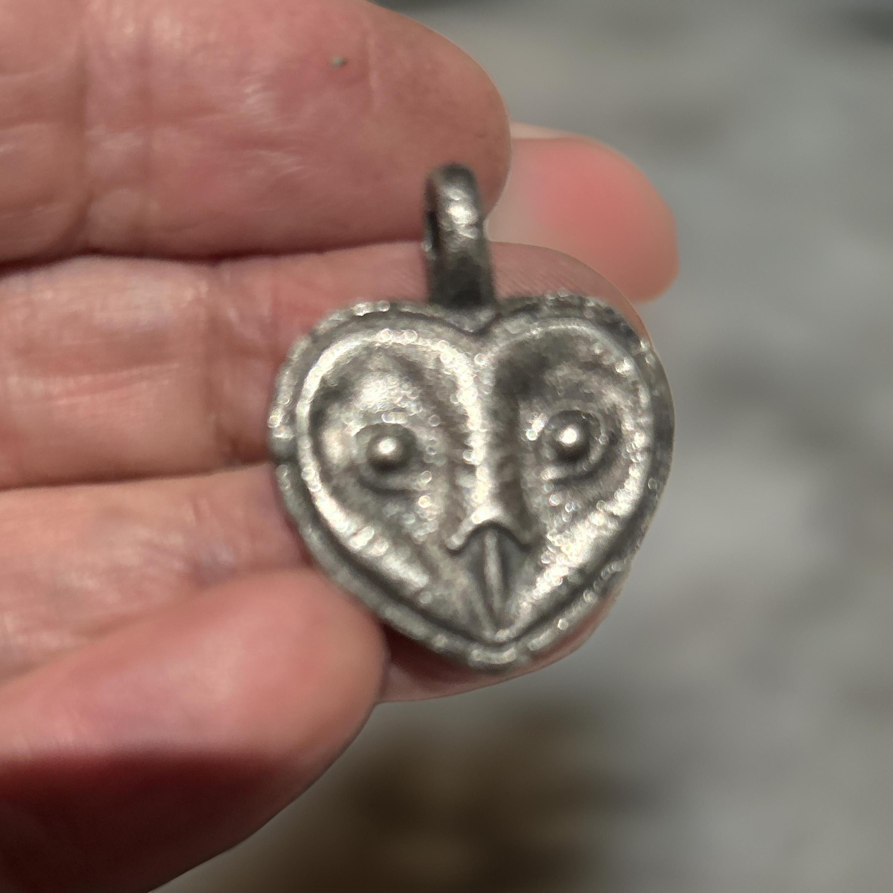 Sterling Silver Owl Pendant | Oxidized Rustic Heart Jewelry (30mm x 25mm)