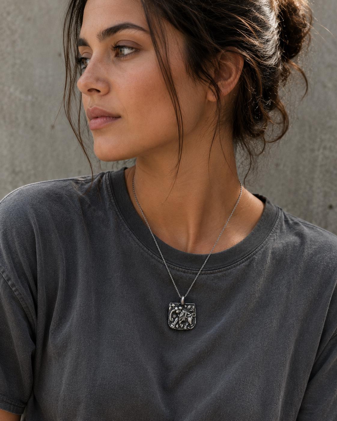 Handmade 999 Fine Silver Botanical Pendant Necklace – Nature Inspired Organic Design