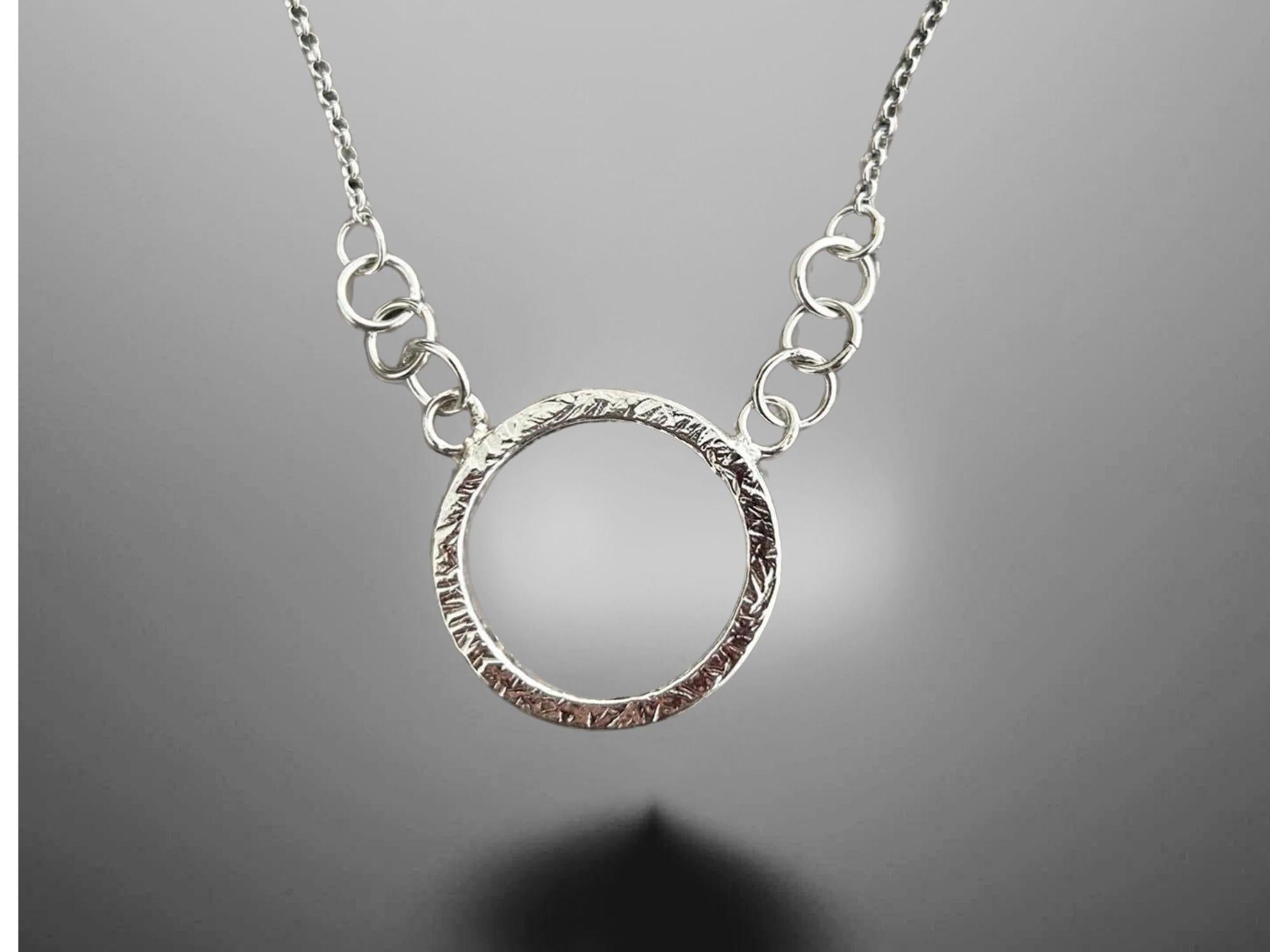 925 Sterling Silver • Circle Pendant Necklace • Minimalist Textured Design • Adjustable Chain • Handmade Chain