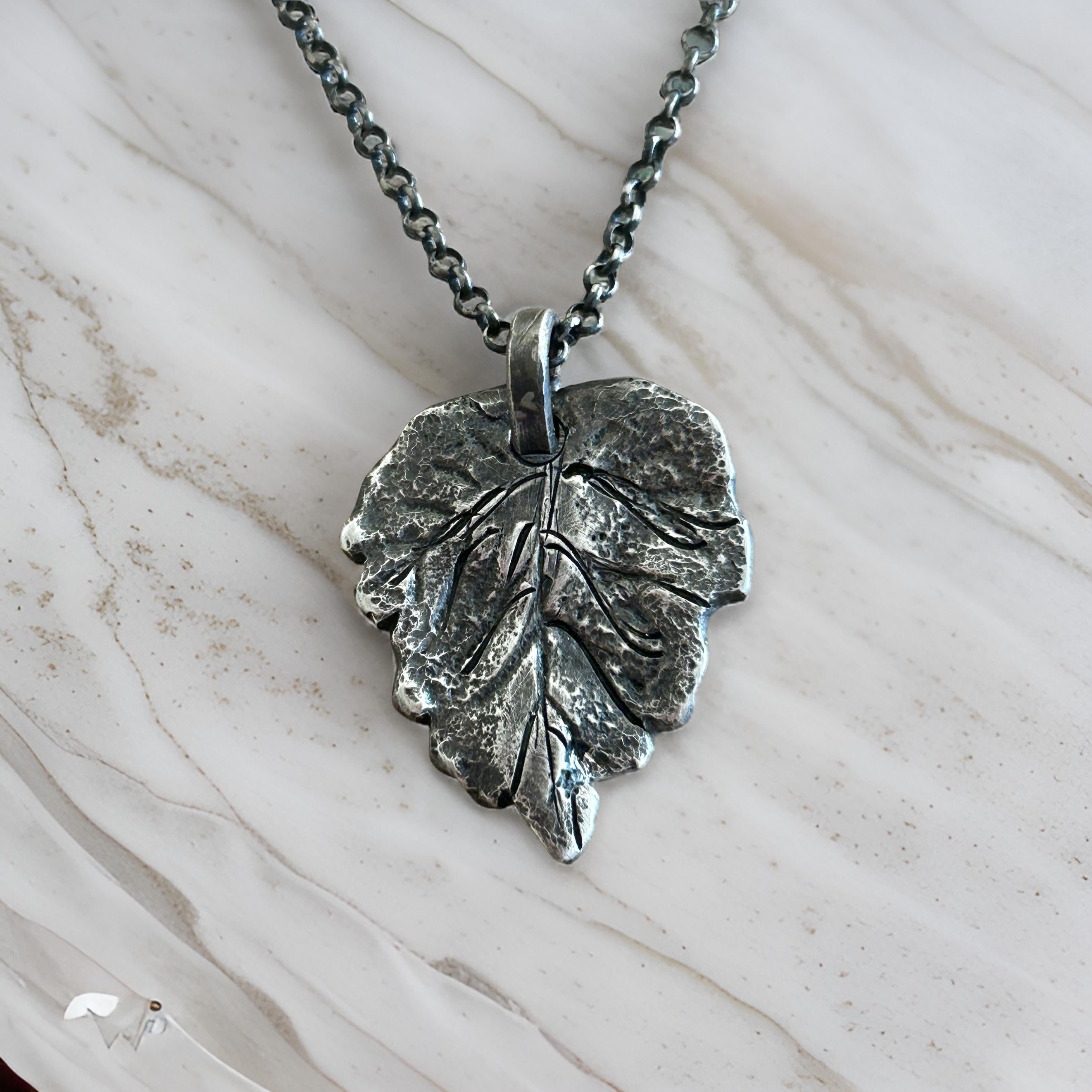 Sterling Silver Oak Leaf Necklace – Oxidized Rustic Handmade Pendant