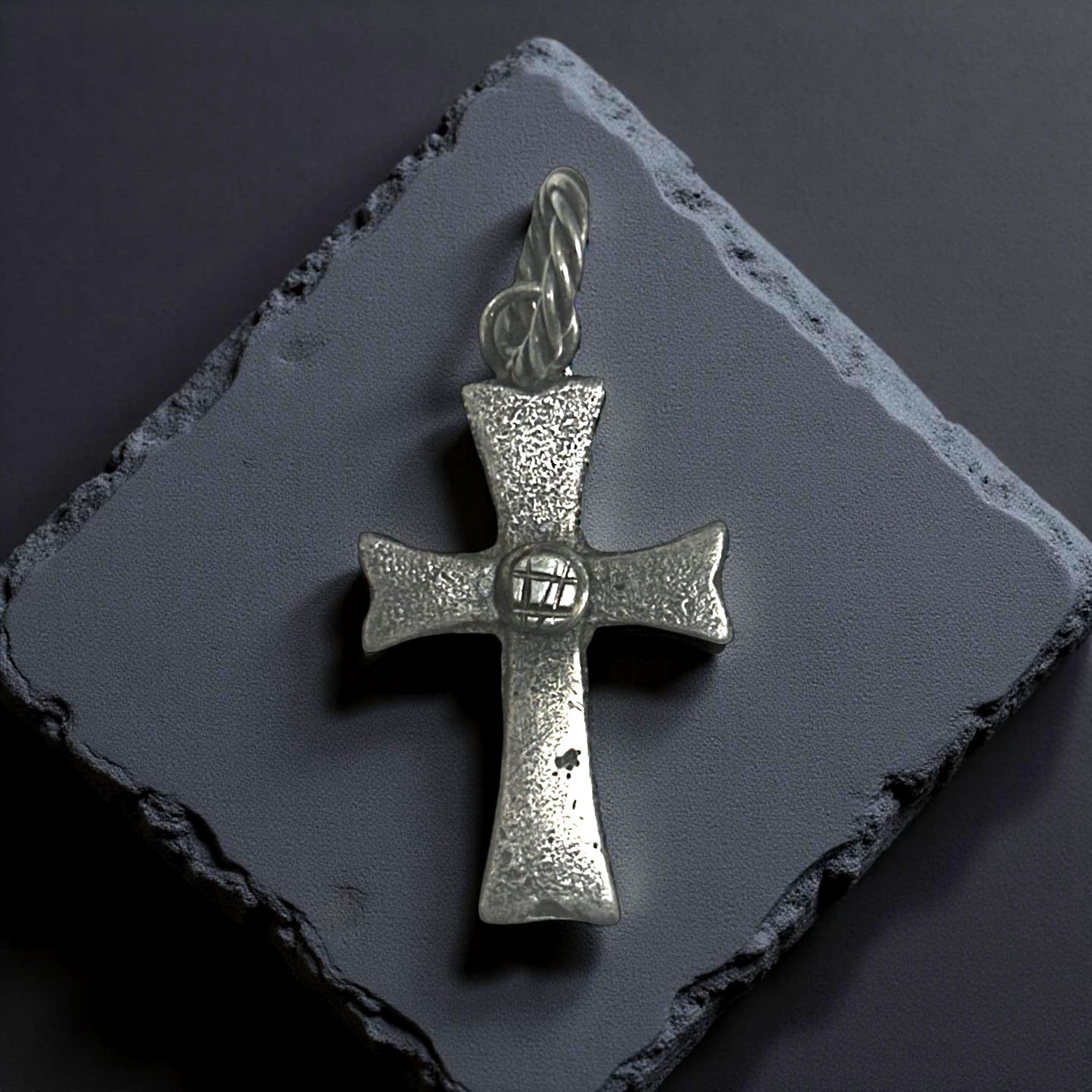 Sterling Silver Cross Pendant – Rustic Gothic Cross Textured Oxidized Jewelry