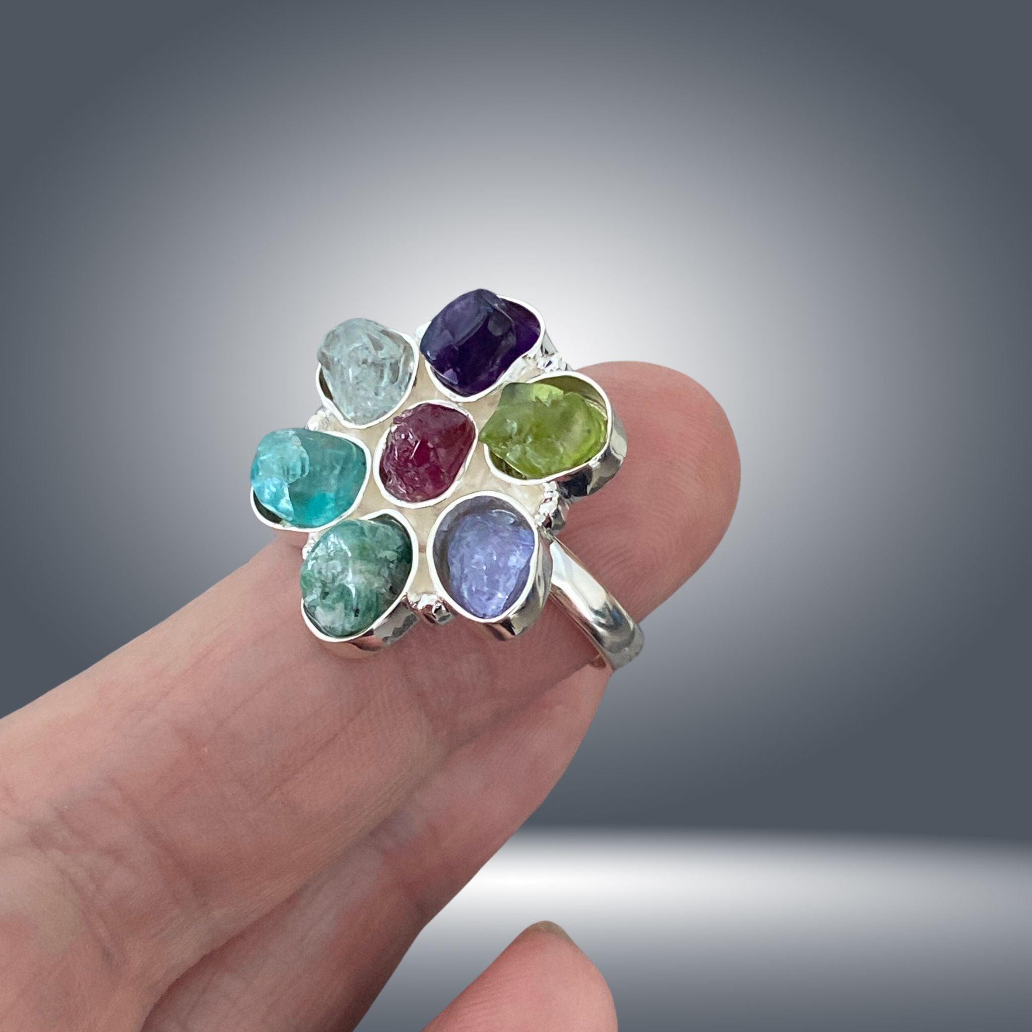 Multi-Stone Ring - Natural Raw Stones Jewelry | JJewelryArt