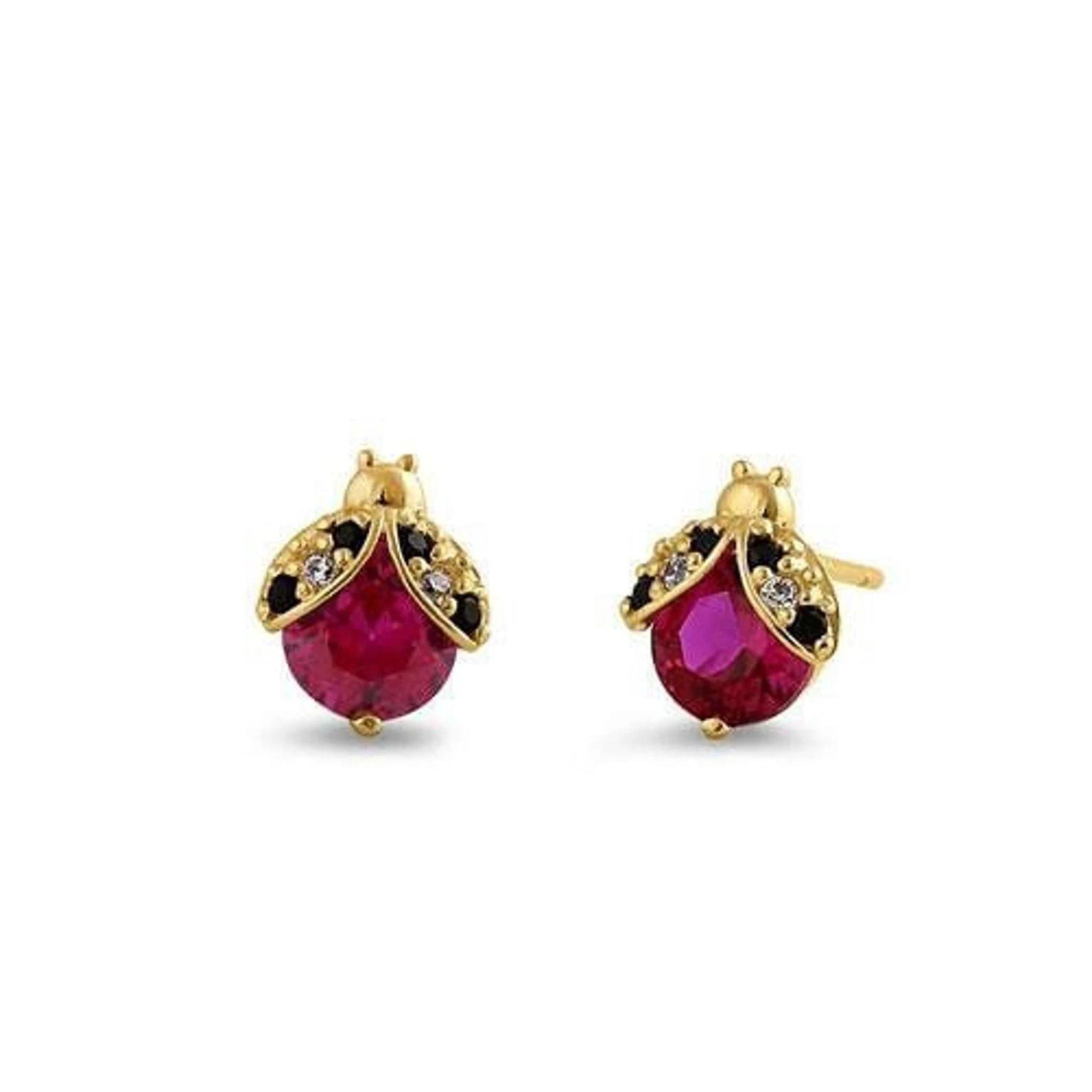 14K Gold Earrings - Earrings with Ruby CZ | JJewelryArt