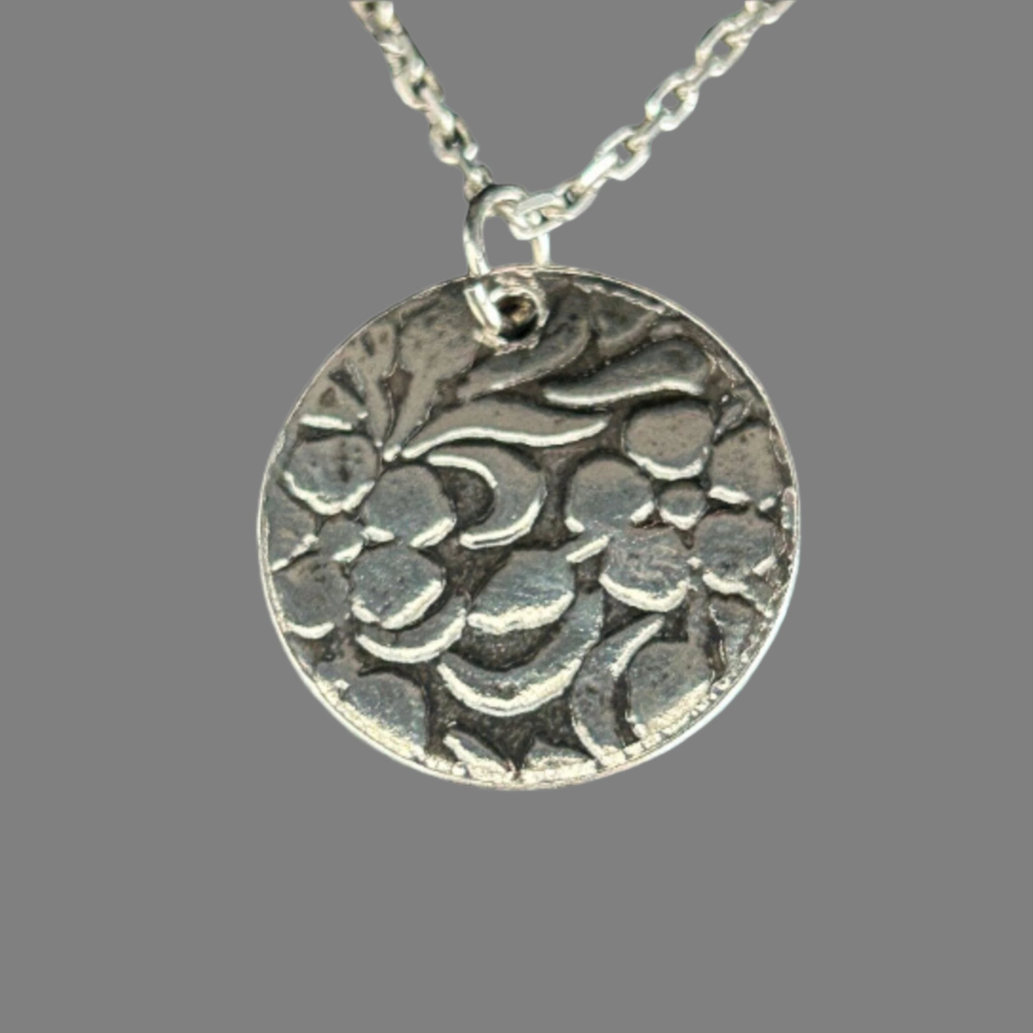 Flower Round Pendant -Handmade Sterling Necklace| JJewelryArt