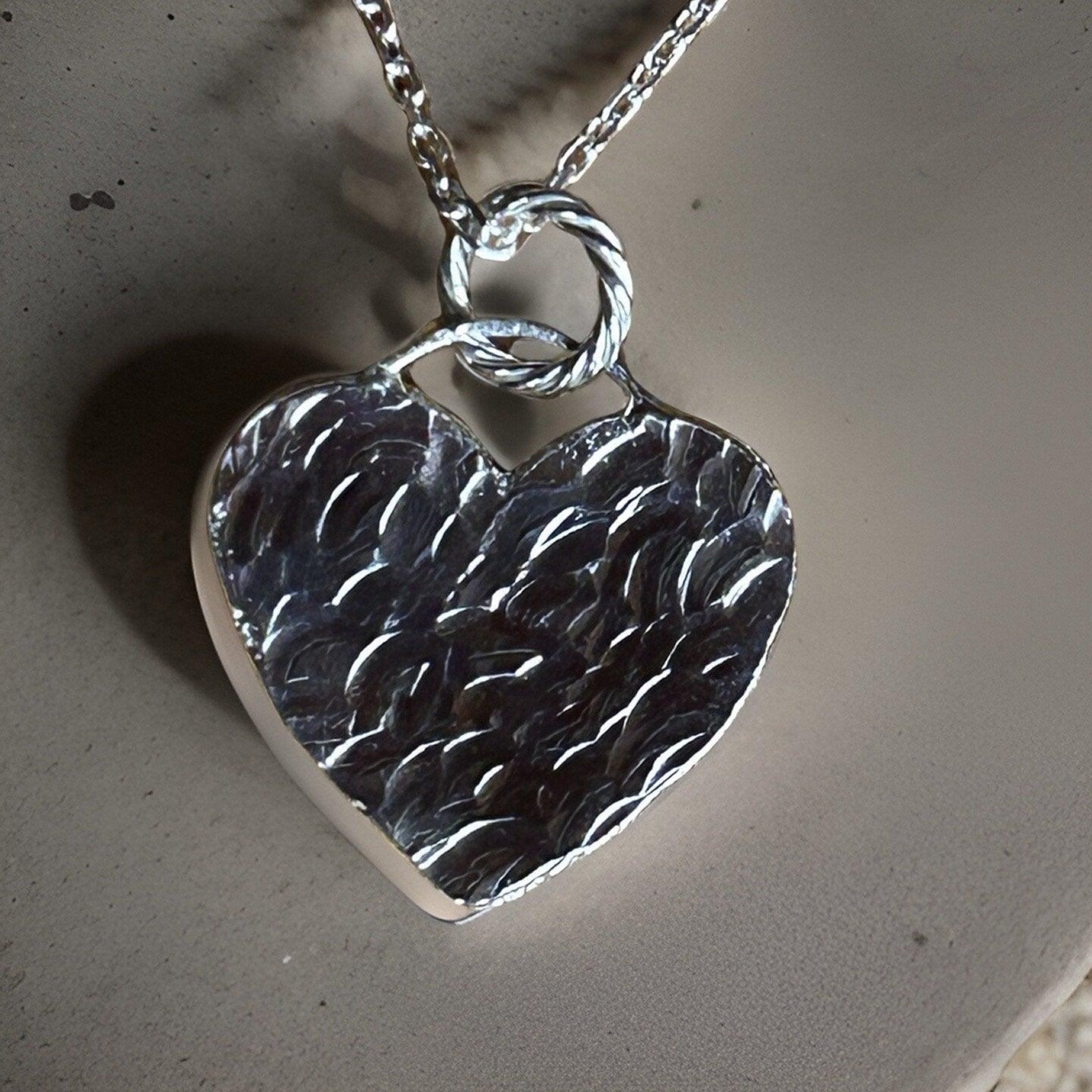 Large Silver Heart Necklace - Handmade Jewelry | JJewelryArt
