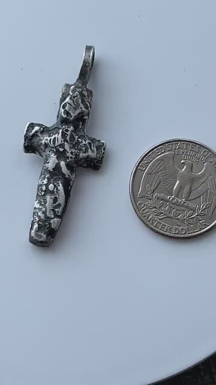 Men/Women Cross Pendant 999 Fine Silver For Him Brutalist Necklace