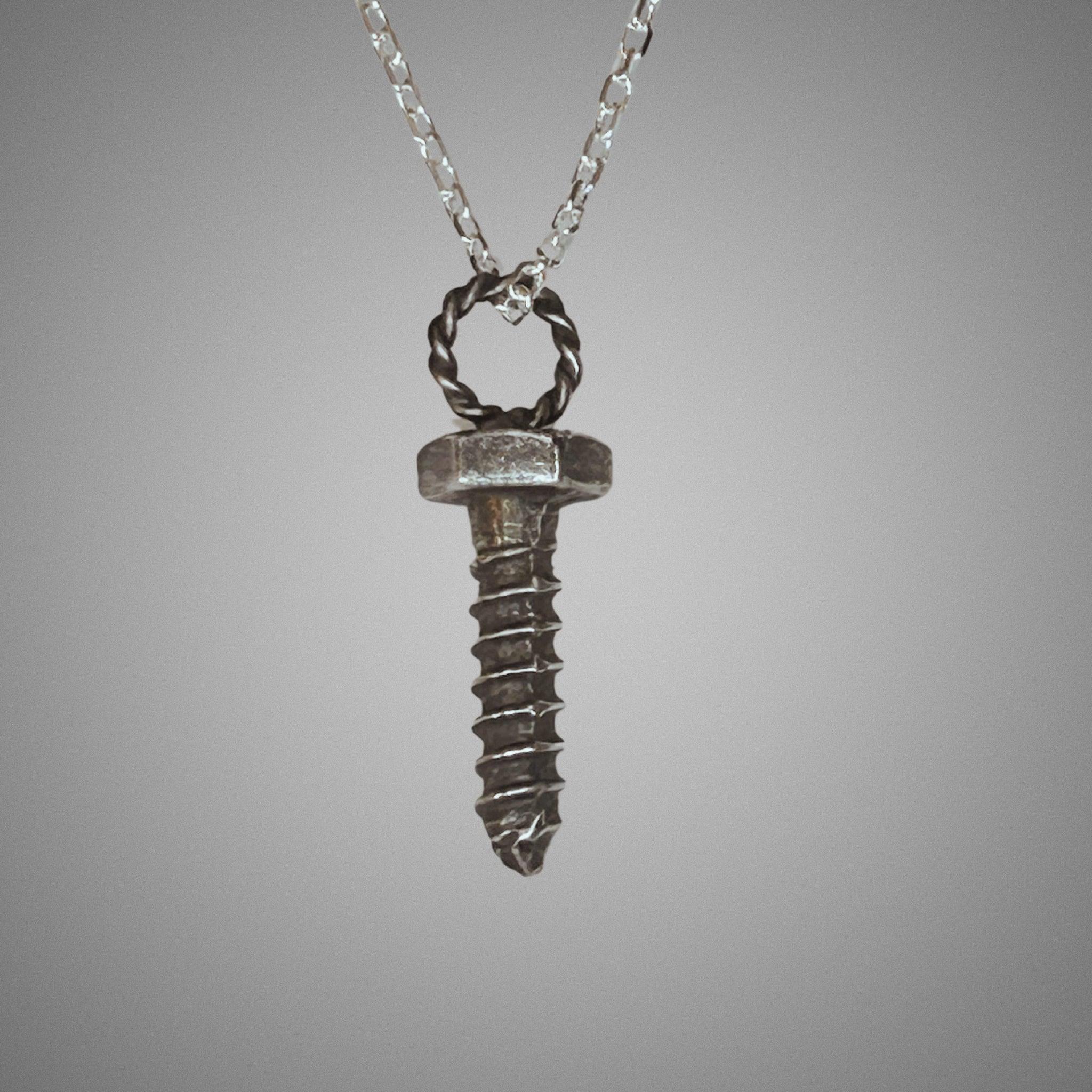 Silver Screw Nail Pendant for Men - Industrial Chic Necklace