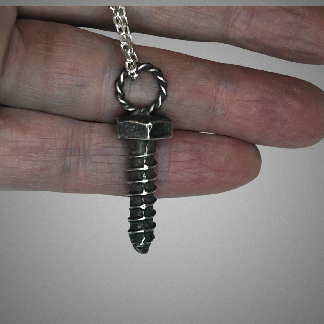 Silver Screw Nail Pendant for Men - Industrial Chic Necklace