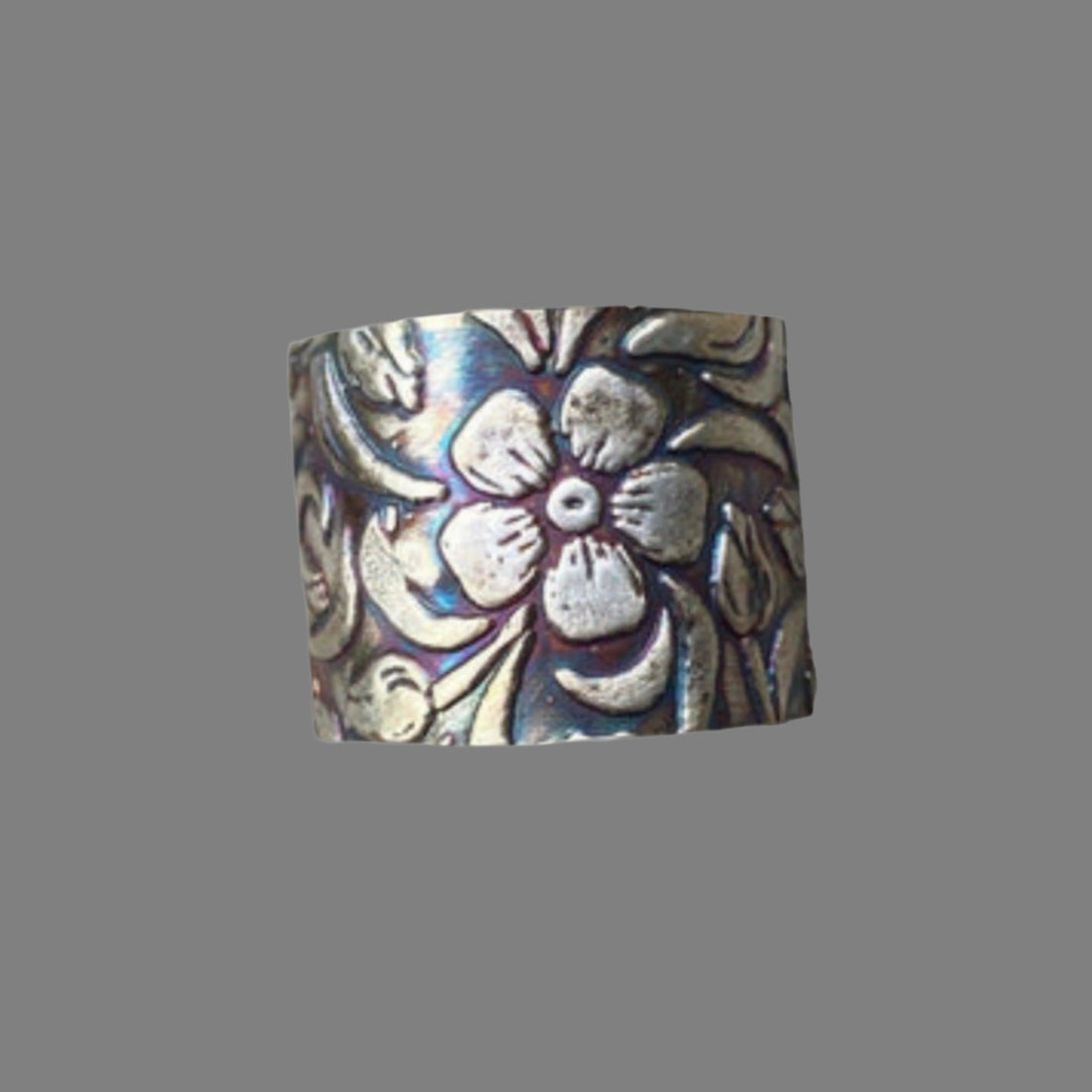 Wide Band Ring, Flower Design ring - JJewelryArt