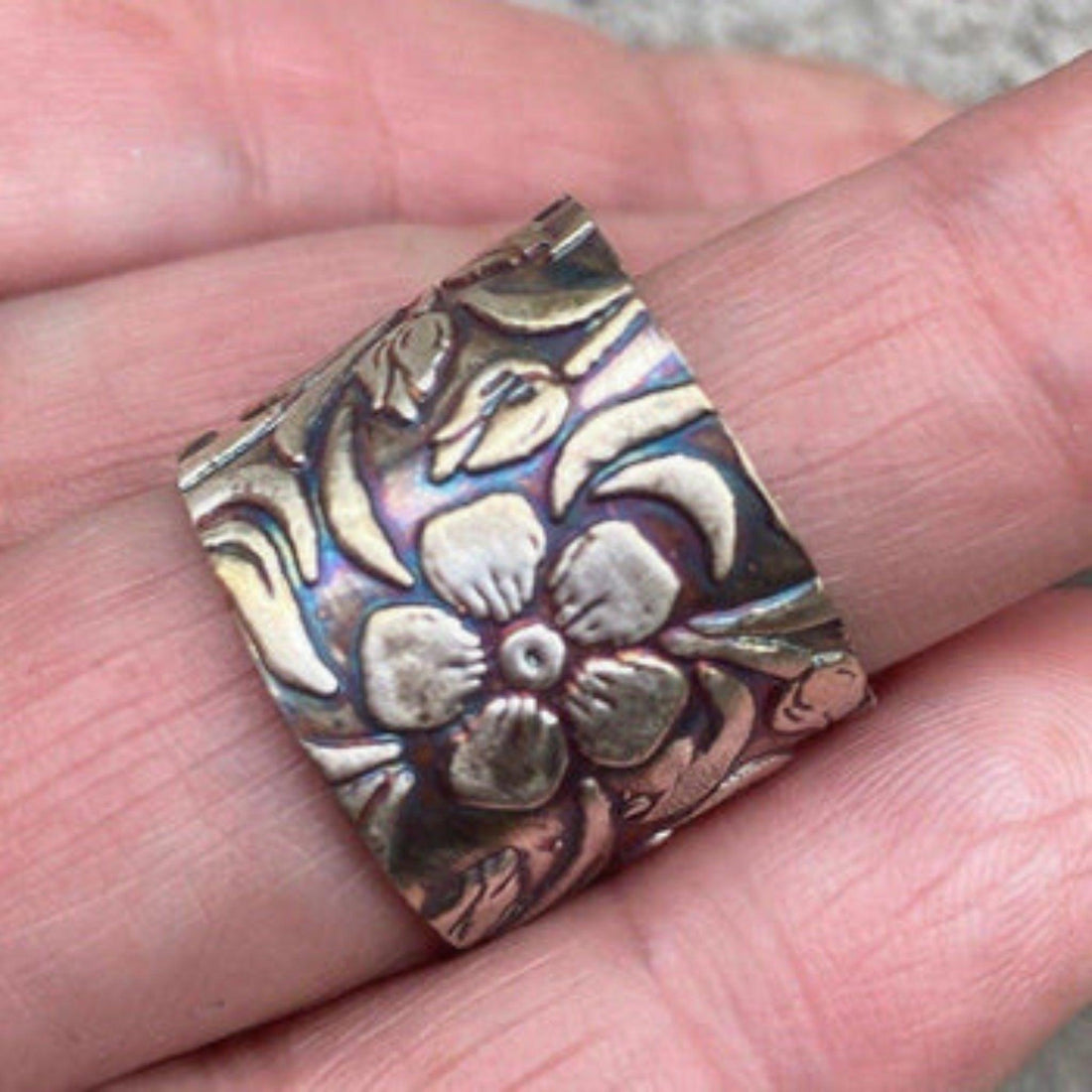 Wide Band Ring, Flower Design ring - JJewelryArt