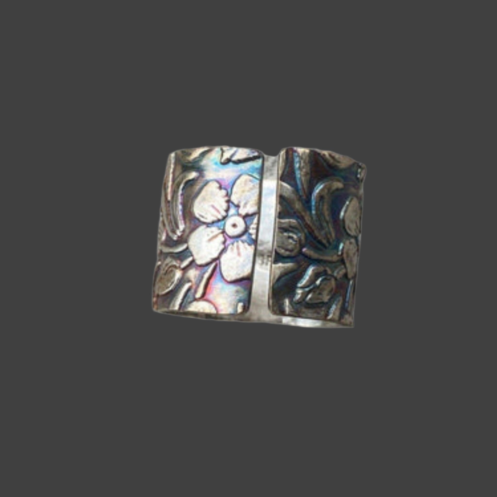 Wide Band Ring, Flower Design ring - JJewelryArt