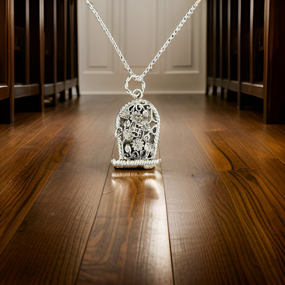 Sterling Silver Flower Basket Pendant Necklace • Floral Design • 20-inch Rolo Chain