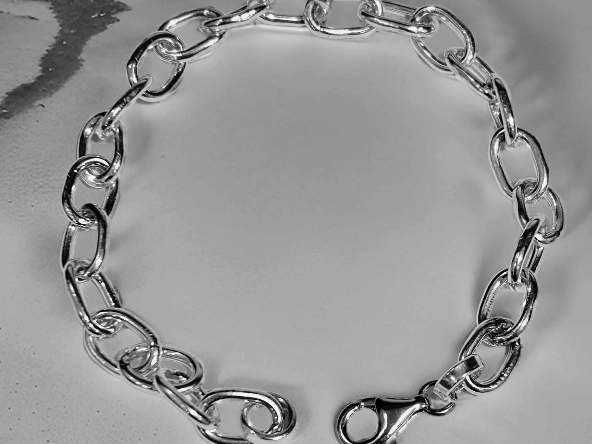 Handmade Sterling Silver Chunky Oval Link Chain Bracelet – 8 Inch Solid Silver