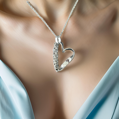 heart and flower necklace in sterling silver