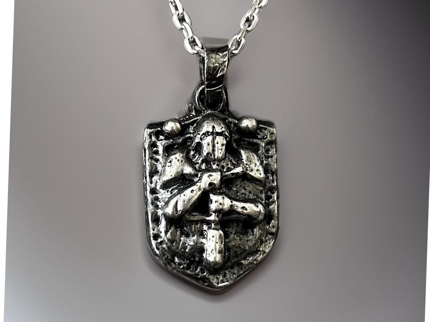 Sterling Silver Knight Pendant, Oxidized Templar Warrior Necklace, Medieval Jewelry
