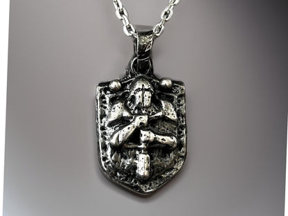 Sterling Silver Knight Pendant, Oxidized Templar Warrior Necklace, Medieval Jewelry