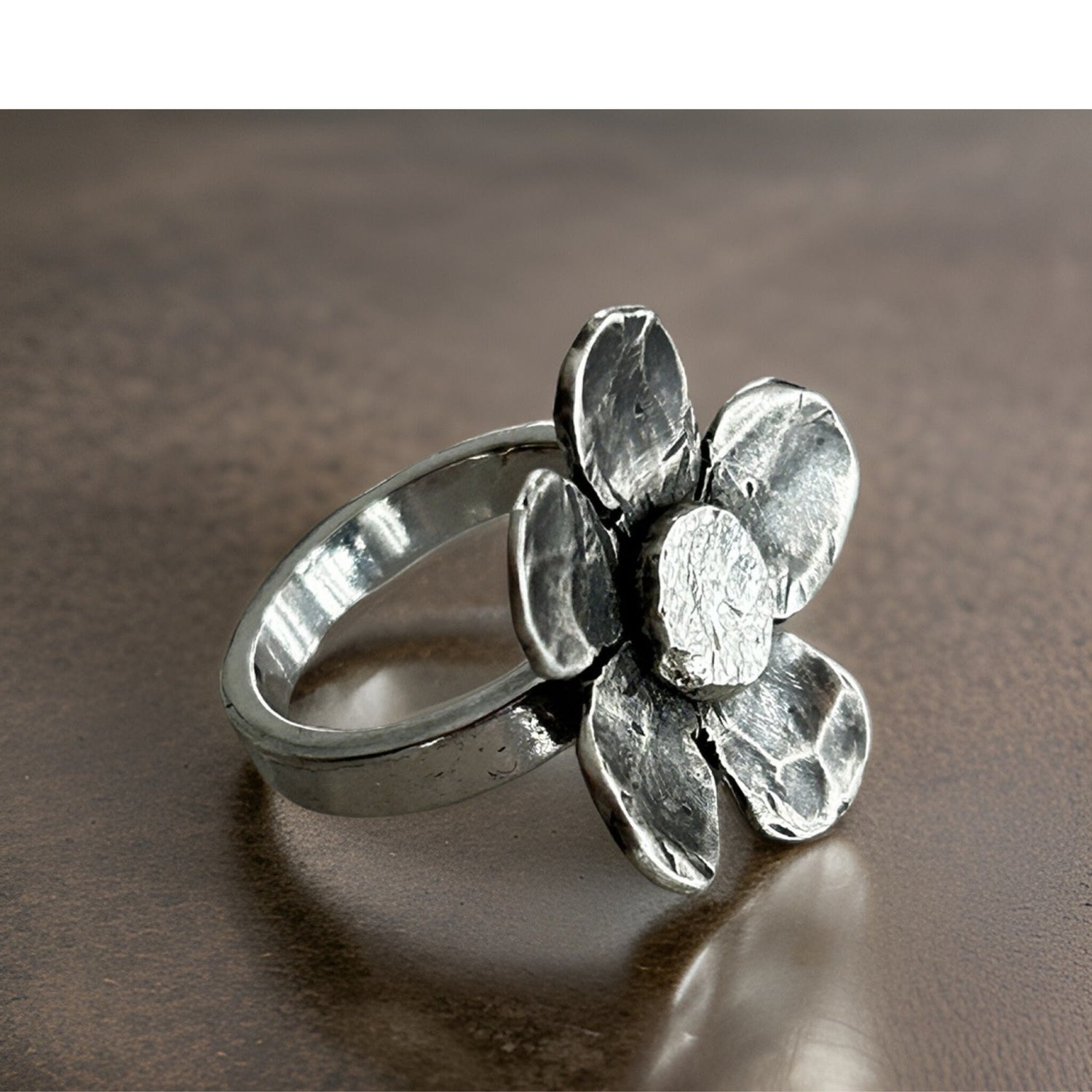 925 Silver Flower Ring, Handcrafted Unique Ring Floral Jewelry