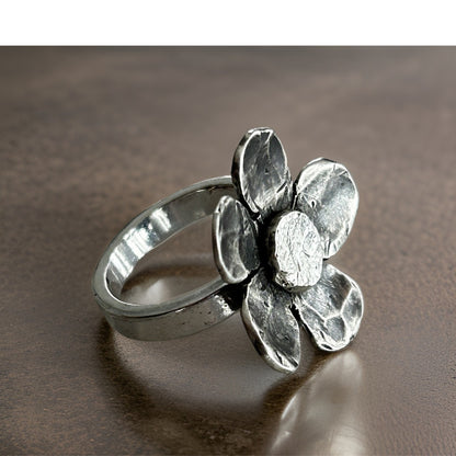 925 Silver Flower Ring, Handcrafted Unique Ring Floral Jewelry