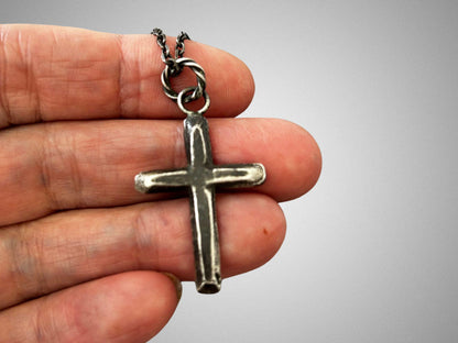Handmade Oxidized Sterling Silver Cross Necklace • Men&