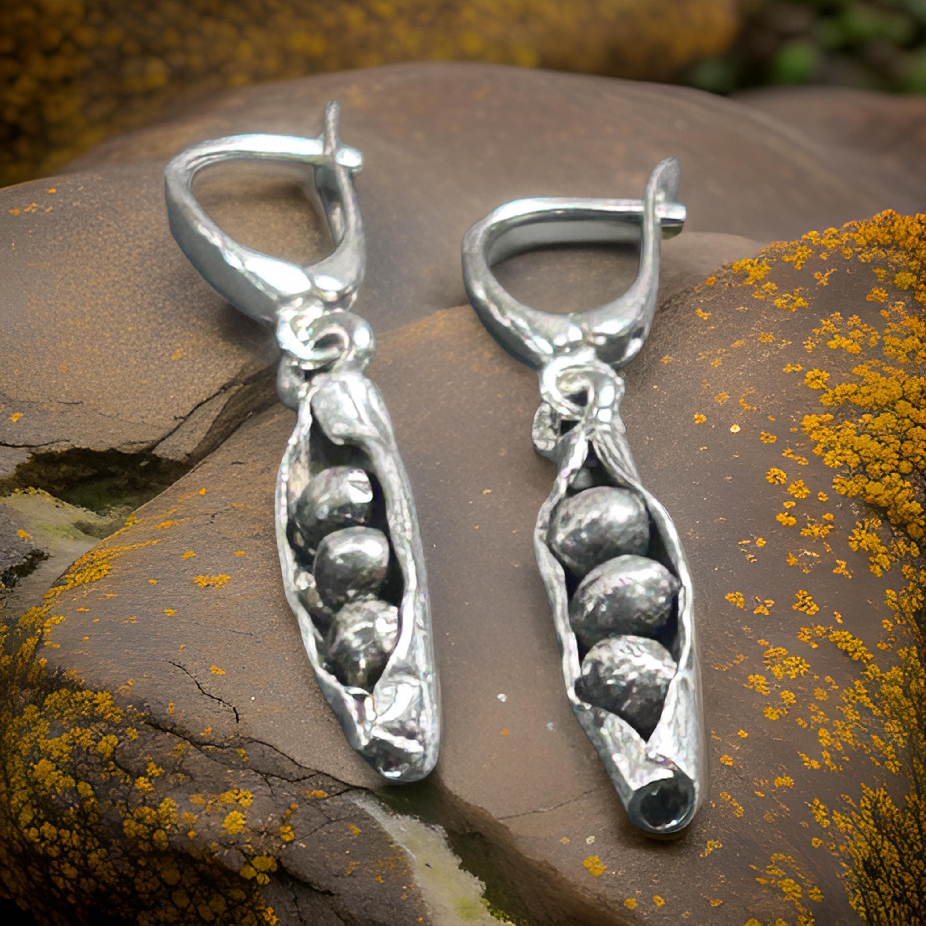 Sterling Silver Pea Pod Earrings | Handmade Nature-Inspired Botanical Jewelry