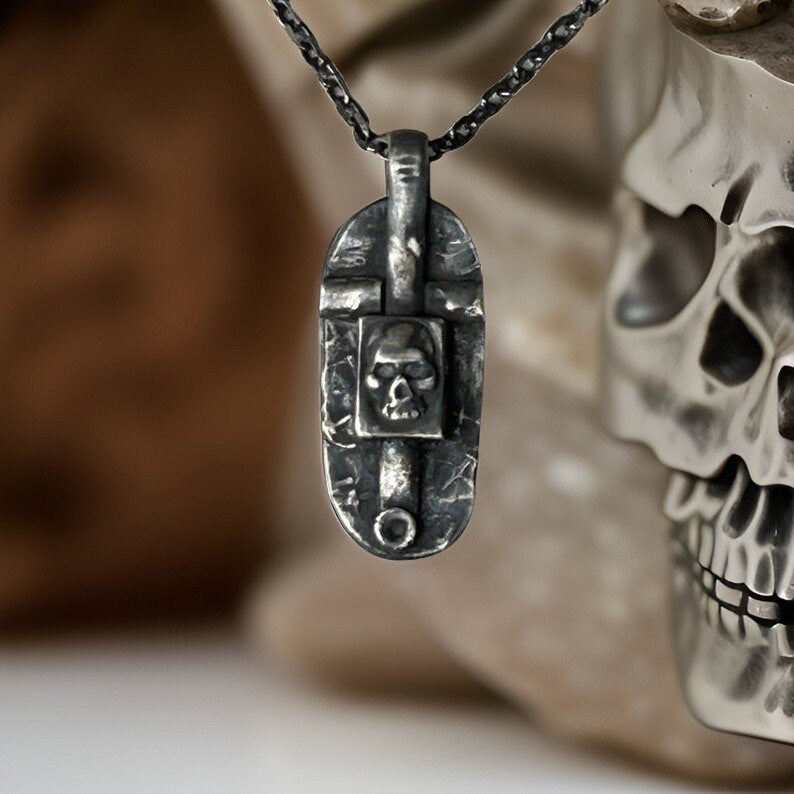 Mens Skull Cross Necklace Handmade in Sterling Silver Mens Jewelry