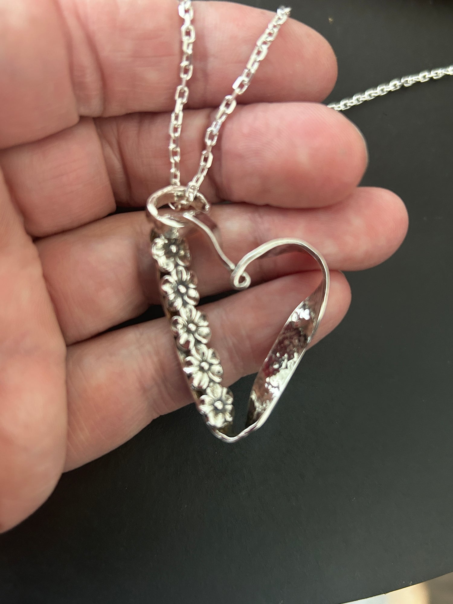 heart and flower necklace in sterling silver