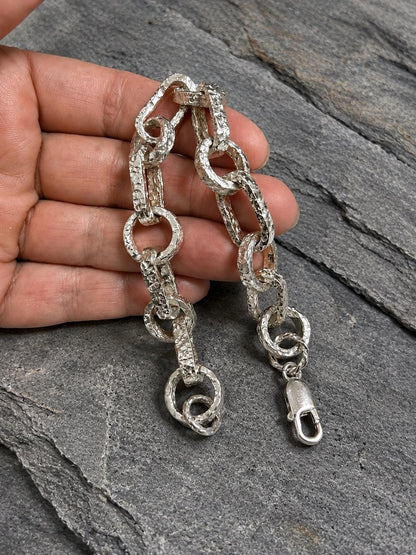 Heavy Sterling Silver Link Bracelet – Bold Rustic Artisan Chain Jewelry