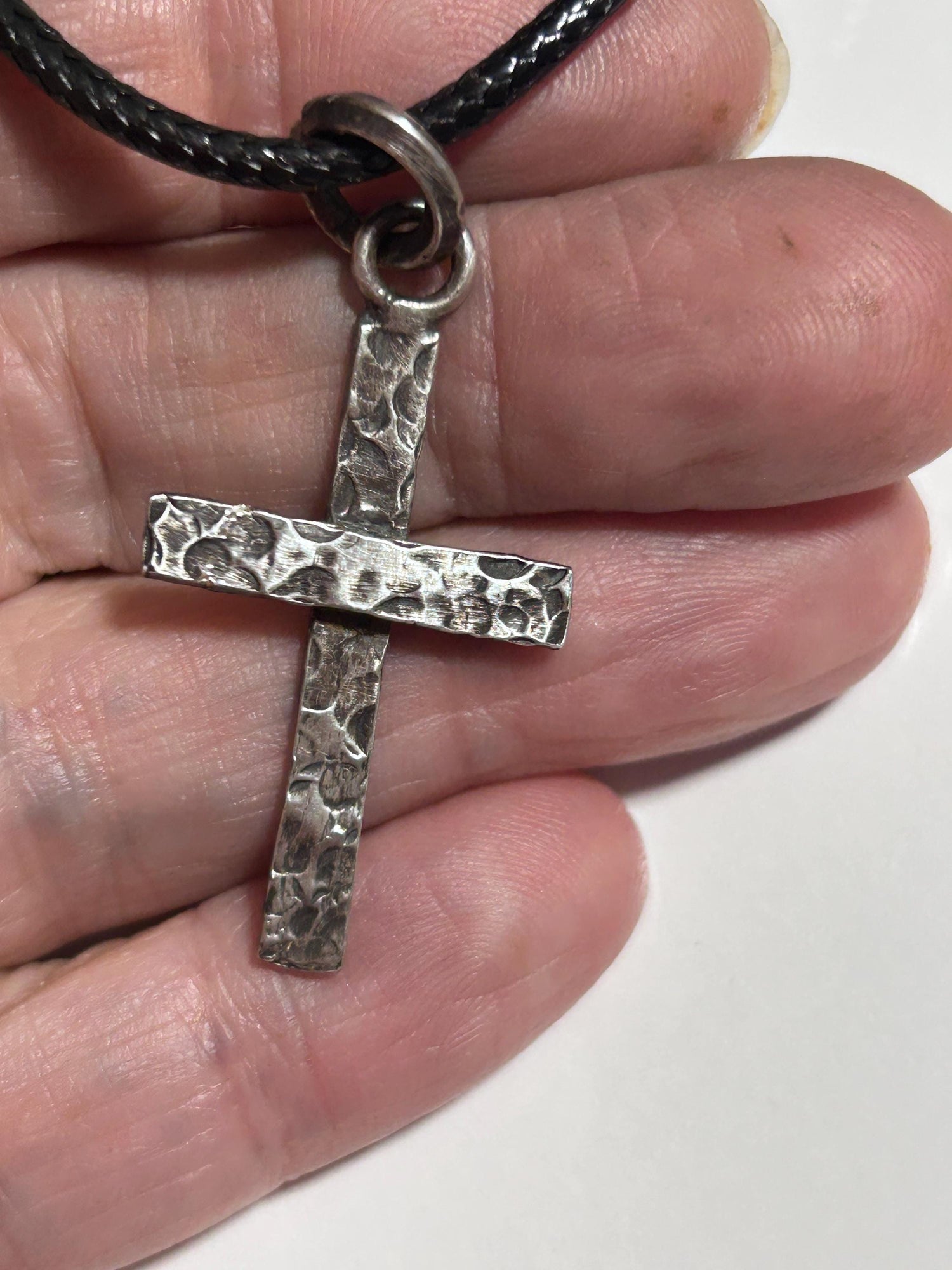 Handmade  Sterling Silver Cross Pendant Oxidized Finish