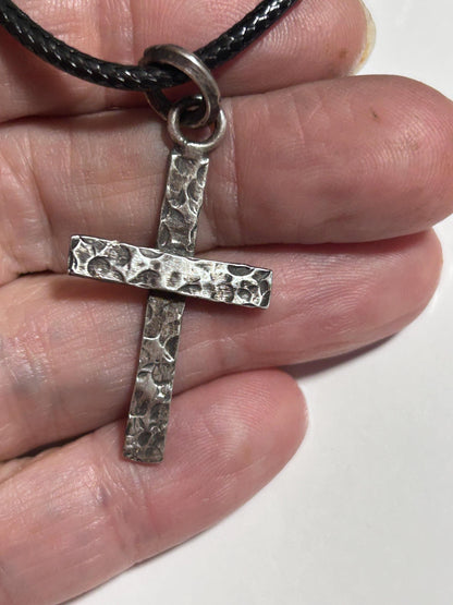 Handmade  Sterling Silver Cross Pendant Oxidized Finish