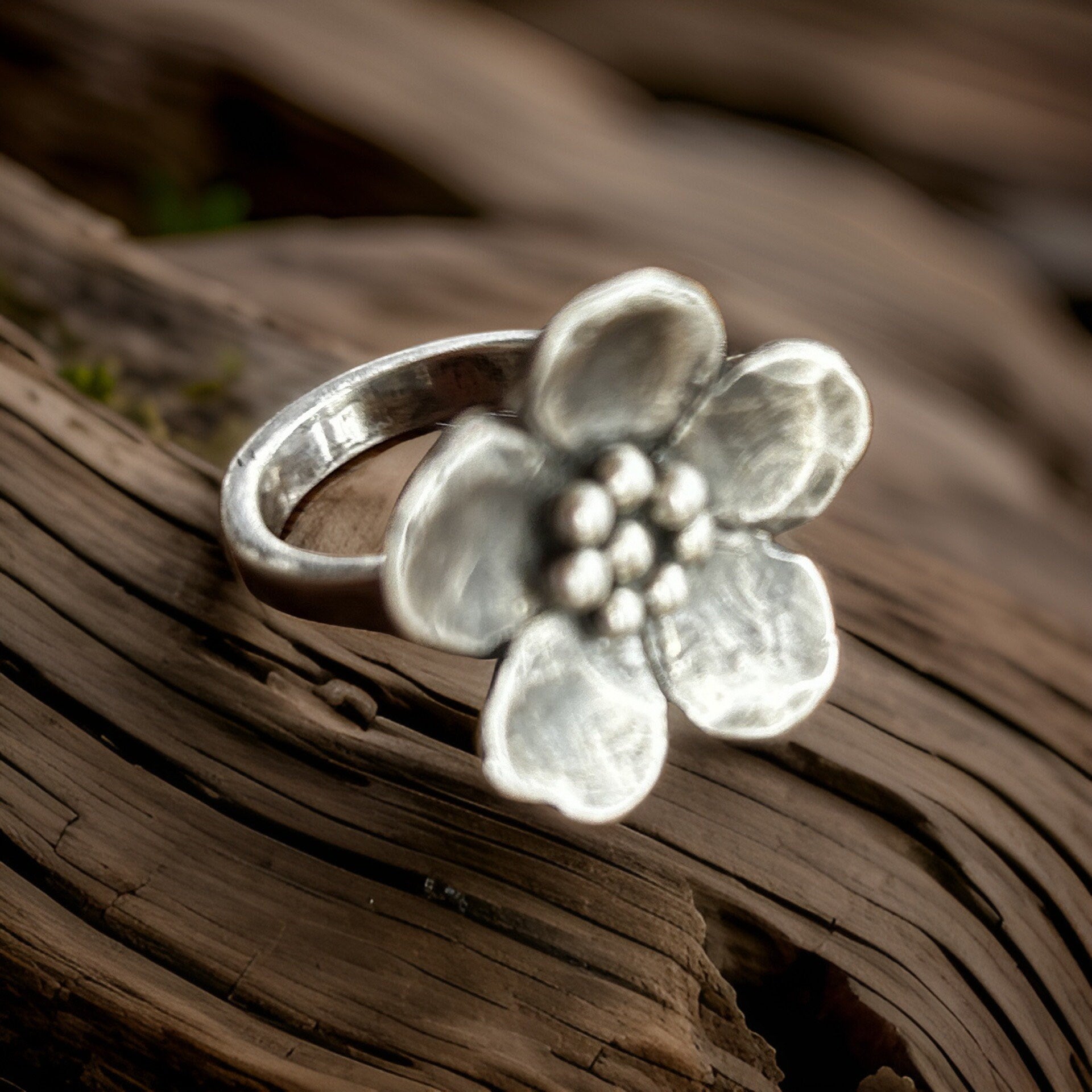 925 Sterling Flower Ring Handmade Antique Style Ring Floral Jewelry
