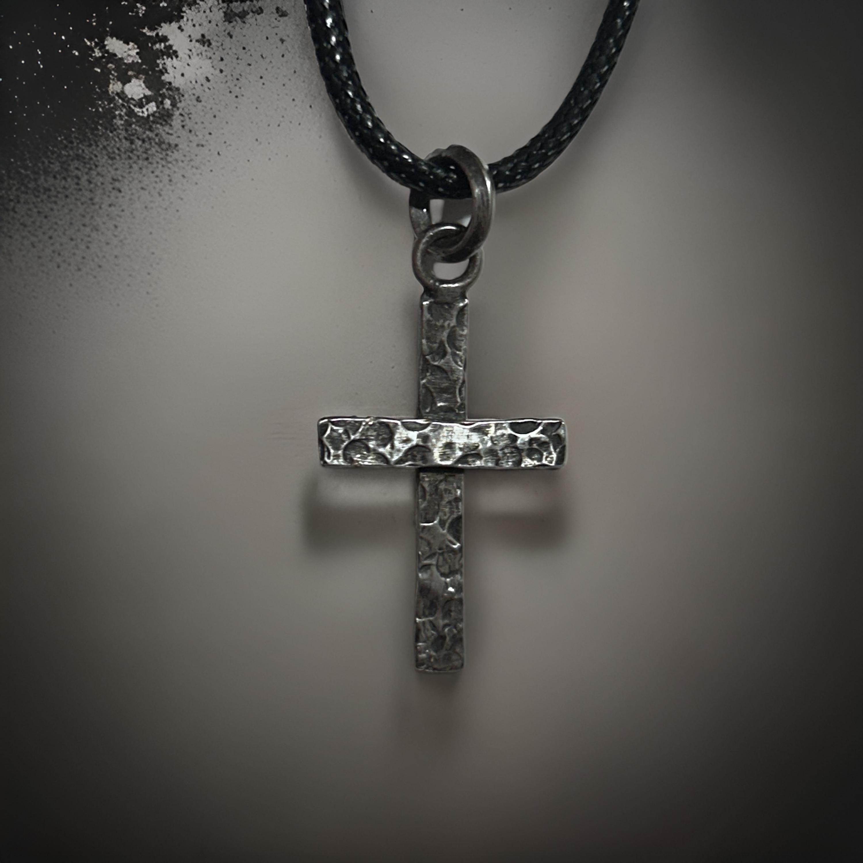 Handmade  Sterling Silver Cross Pendant Oxidized Finish