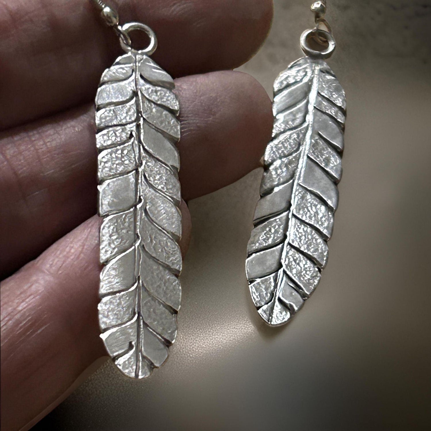 Fine Silver 999 Willow Leaf Earrings | Oxidized Nature Dangle Jewelry