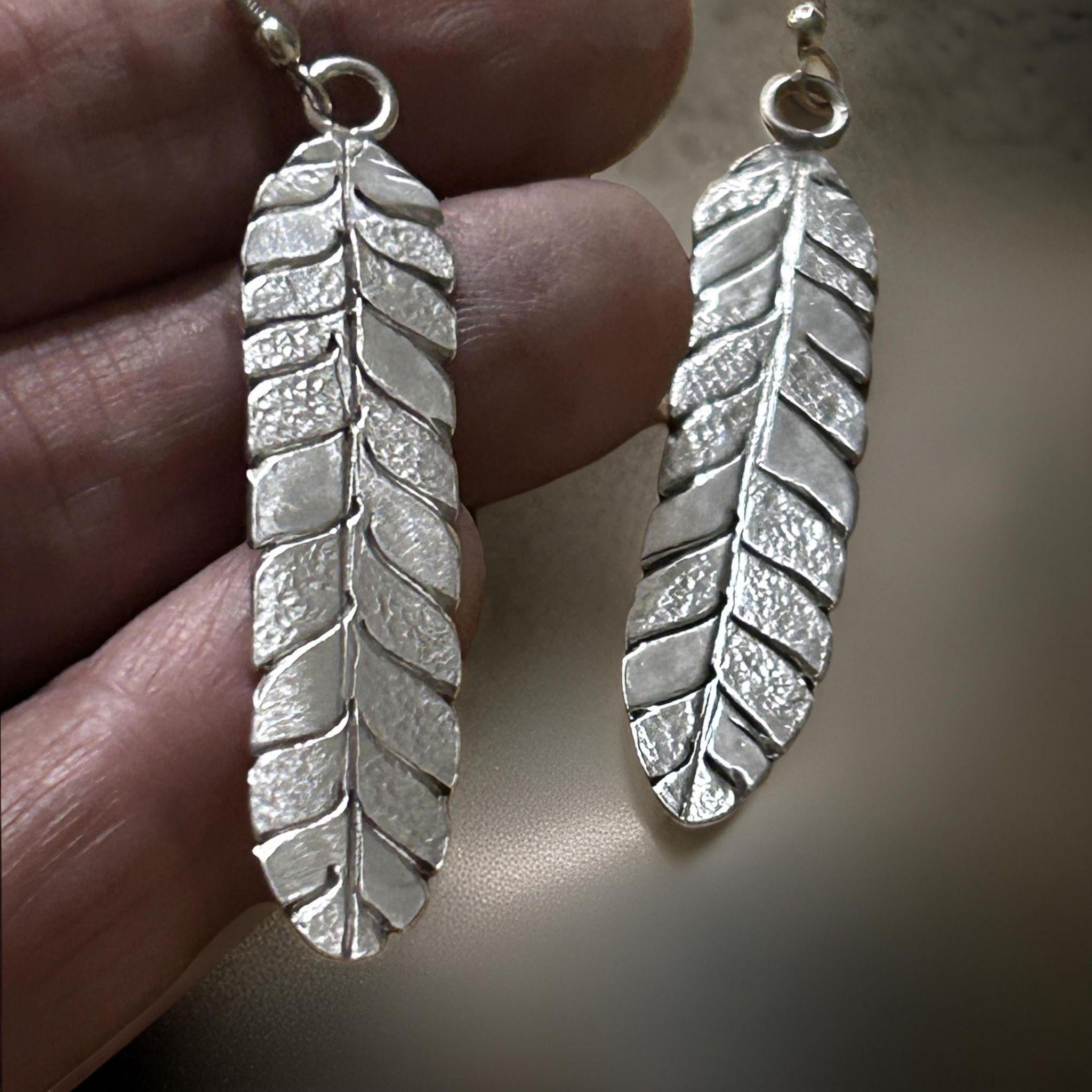 Fine Silver 999 Willow Leaf Earrings | Oxidized Nature Dangle Jewelry