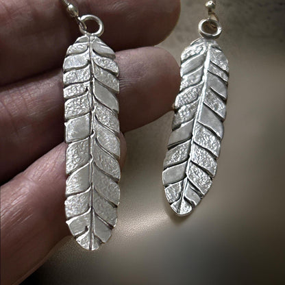 Fine Silver 999 Willow Leaf Earrings | Oxidized Nature Dangle Jewelry