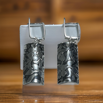 Sterling Silver Floral Bar Earrings – Handcrafted, Elegant &amp; Unique