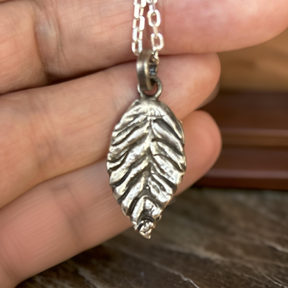 Handmade Sterling Silver Leaf Pendant Necklace – Nature-Inspired, Oxidized Rustic Jewelry