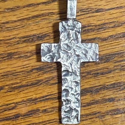 Handmade Sterling Silver Cross Pendant – Textured Oxidized Artisan Necklace