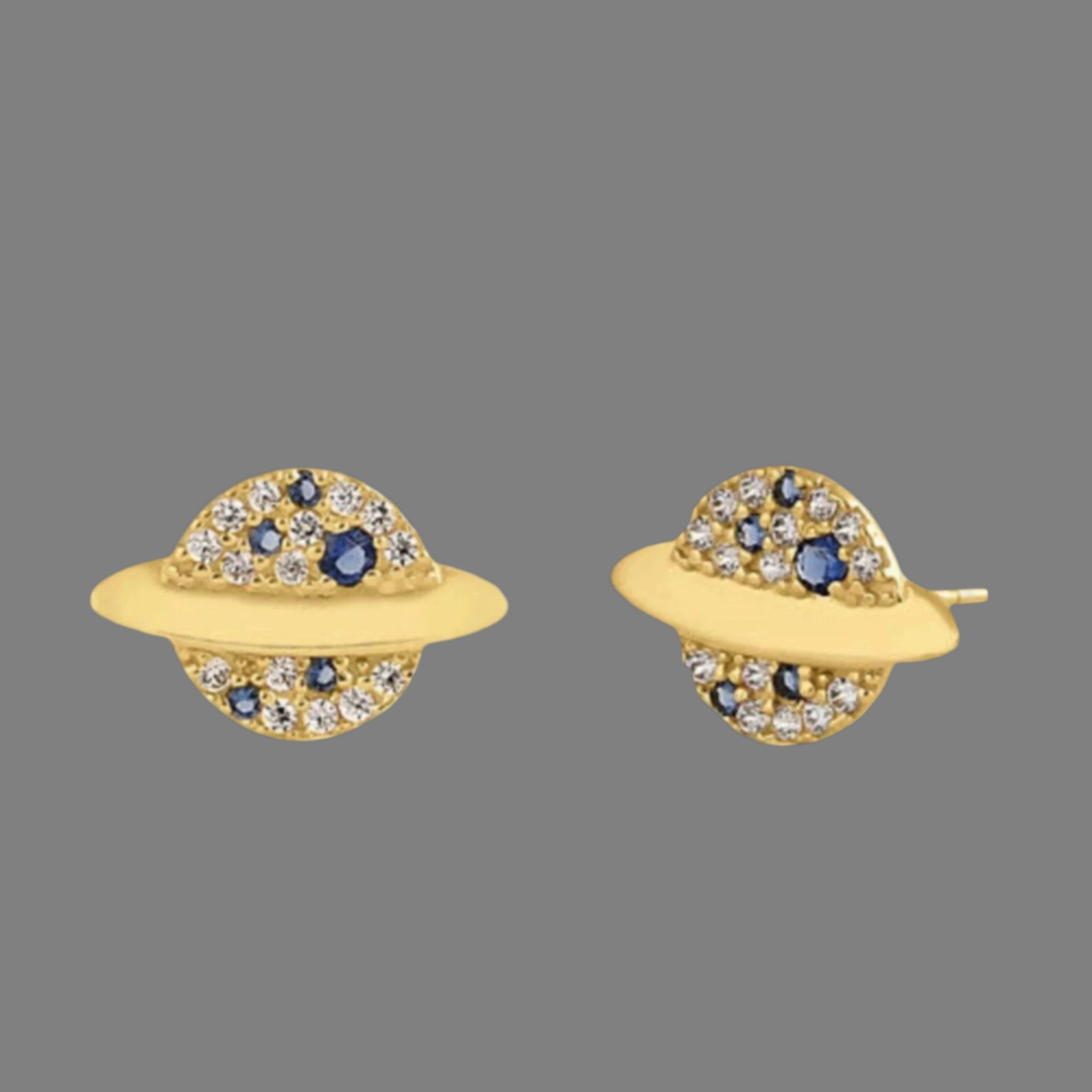 14K Gold Earrings - Gold Planet CZ Earring | JJewelryArt