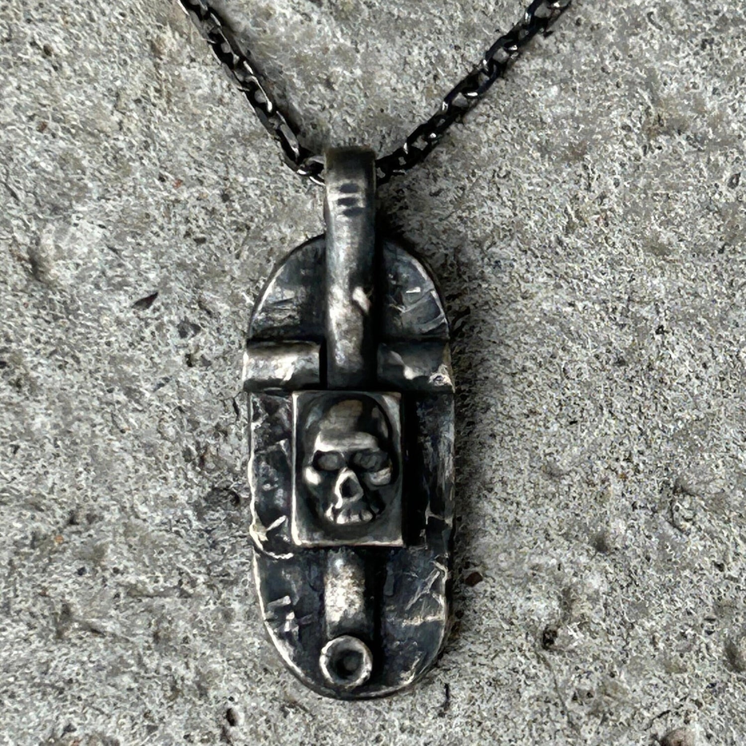 Mens Skull Cross Necklace Handmade in Sterling Silver Mens Jewelry